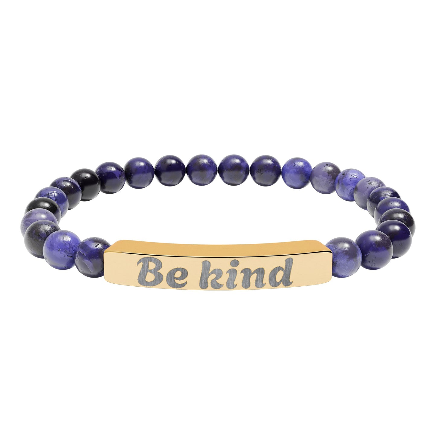 Be Kind Natural Stone Stretch Bracelet — Engraved Bar Inspirational Jewelry