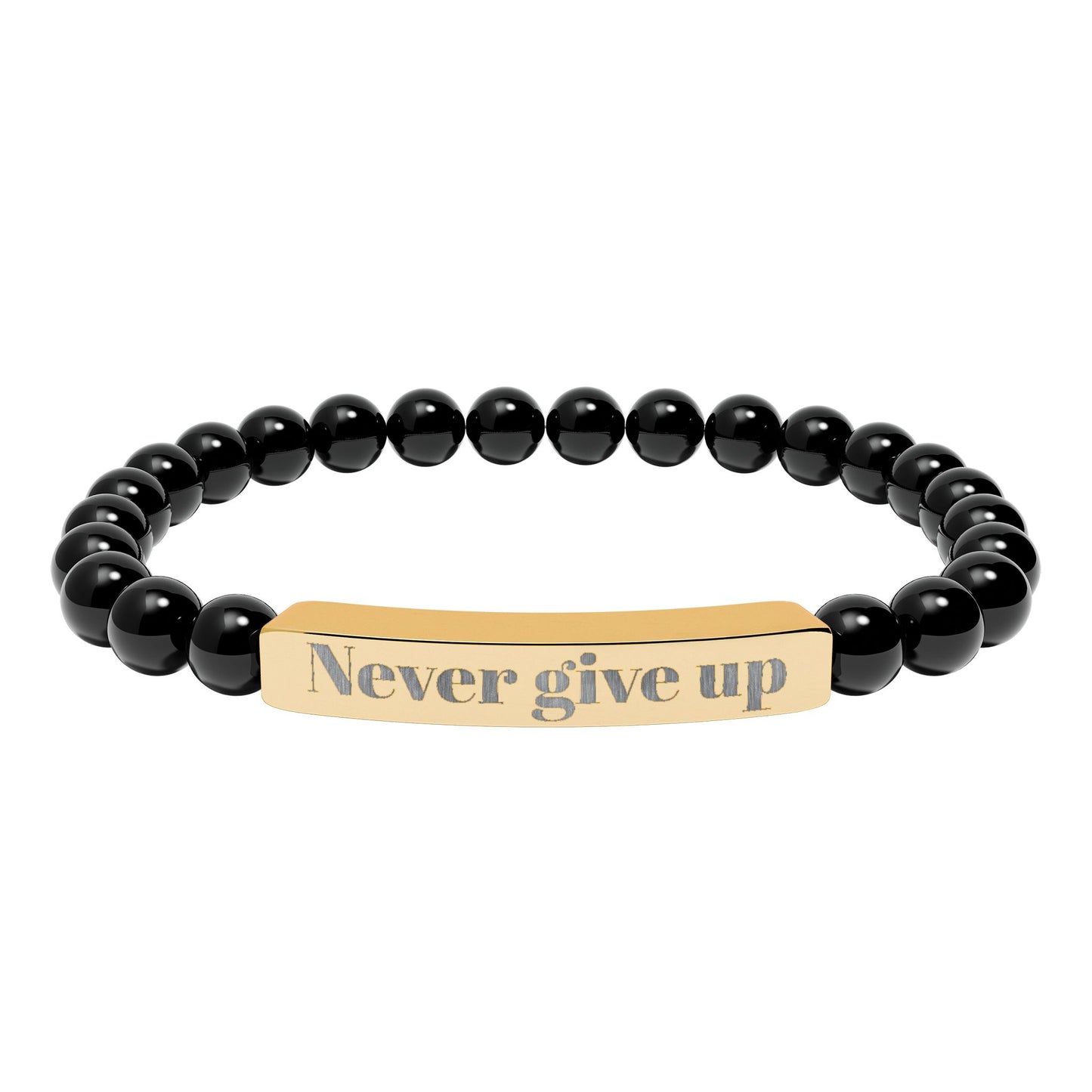 Engraved 'Never Give Up' Natural Stone Stretch Bracelet