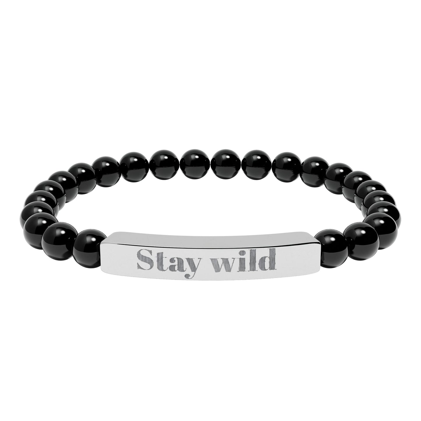Engraved Natural Stone Bar Bracelet — "Stay Wild" Stretch Beaded Bracelet