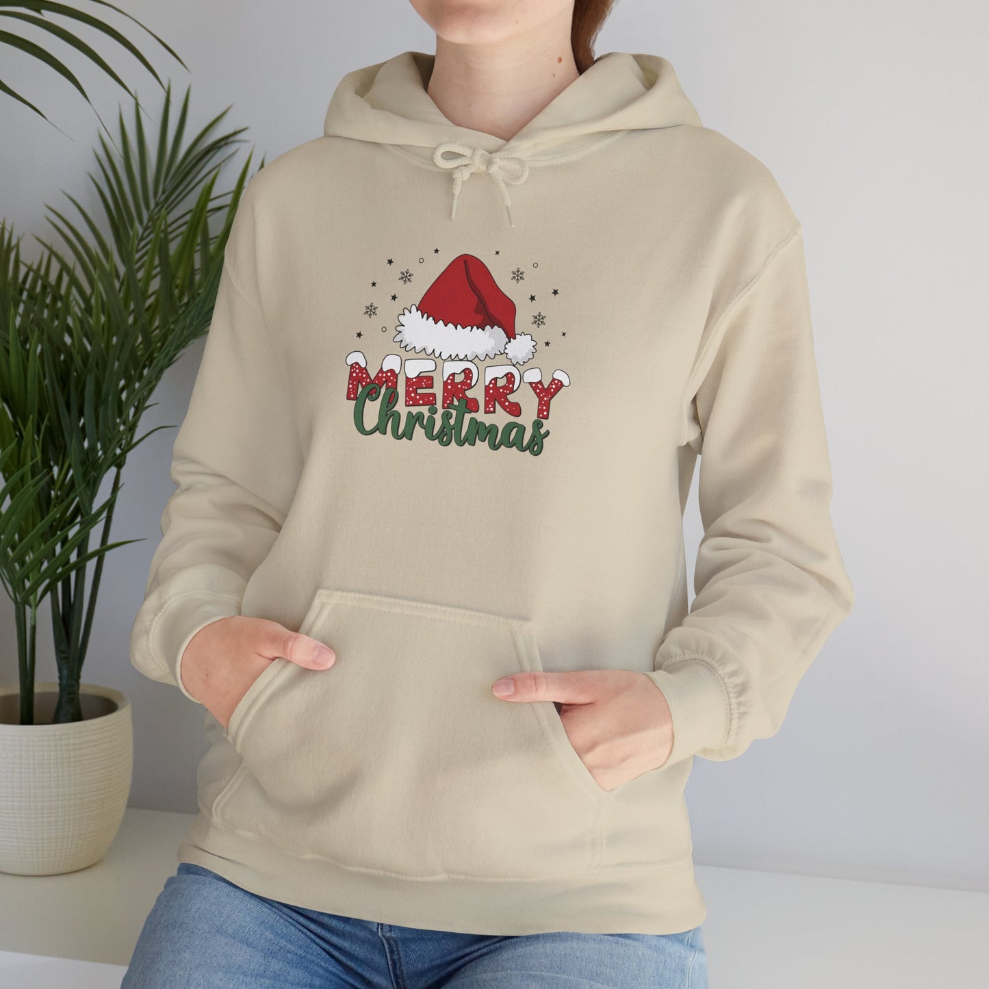 Embroidered Christmas Hoodie "Merry Christmas" Santa Hat Holiday Sweatshirt
