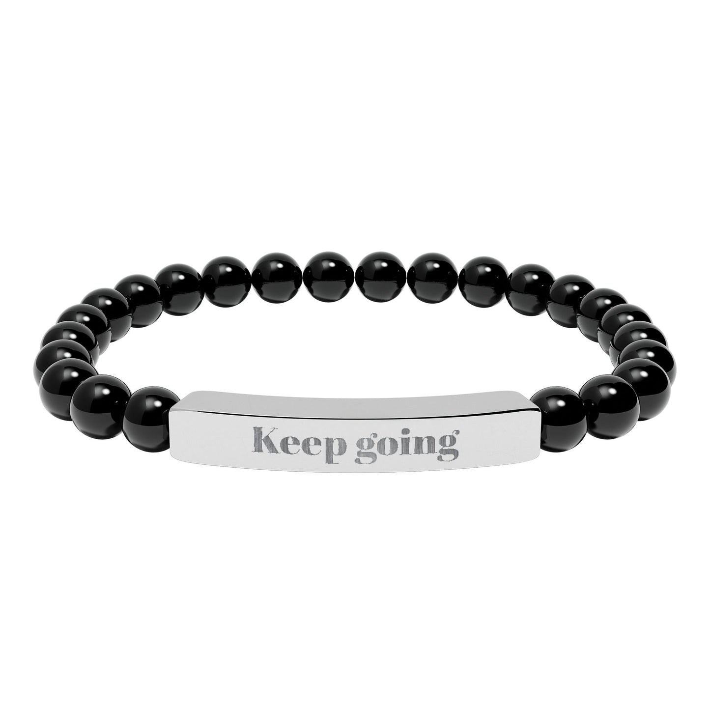 Engraved 'Keep Going' Natural Stone Stretch Bracelet