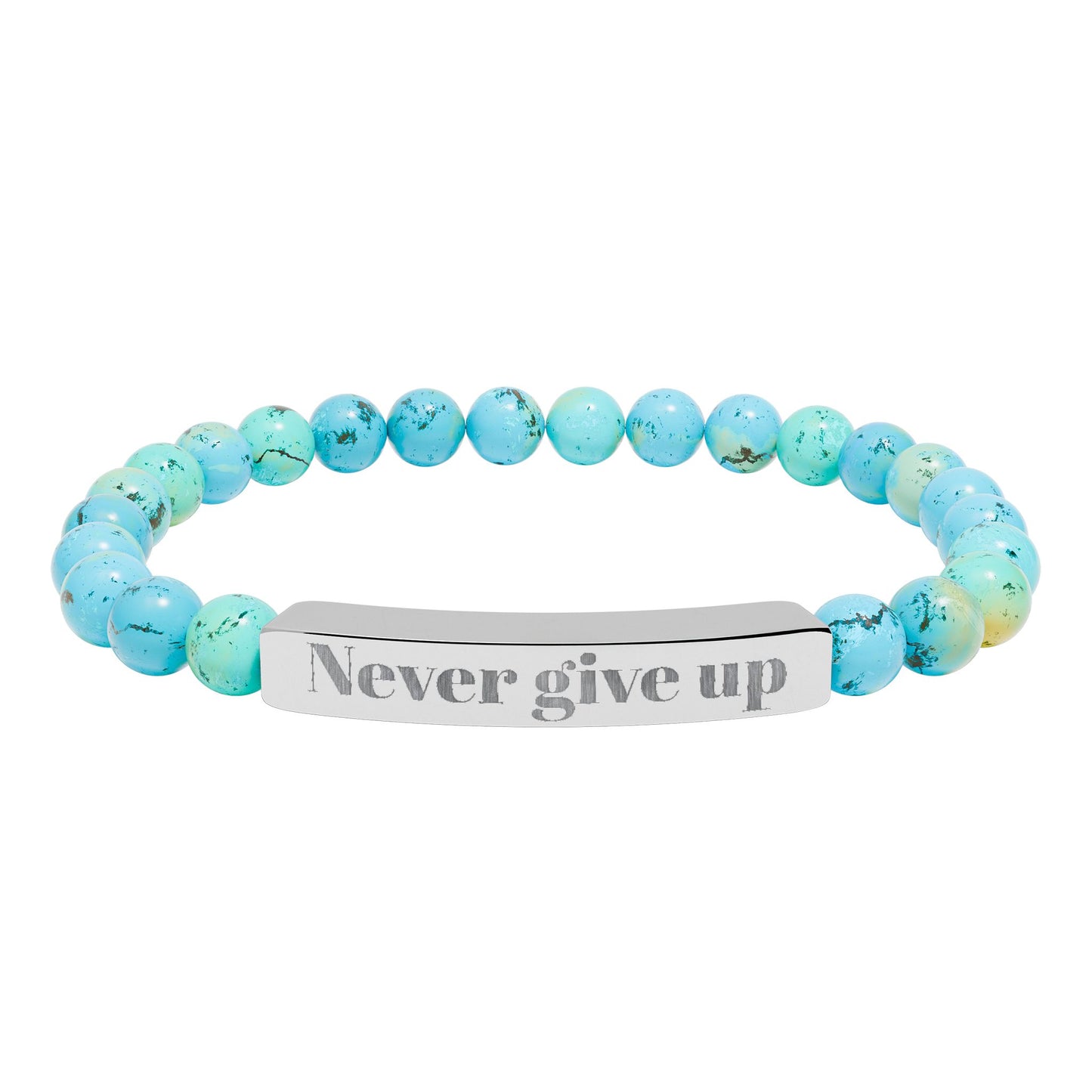 Engraved 'Never Give Up' Natural Stone Stretch Bracelet