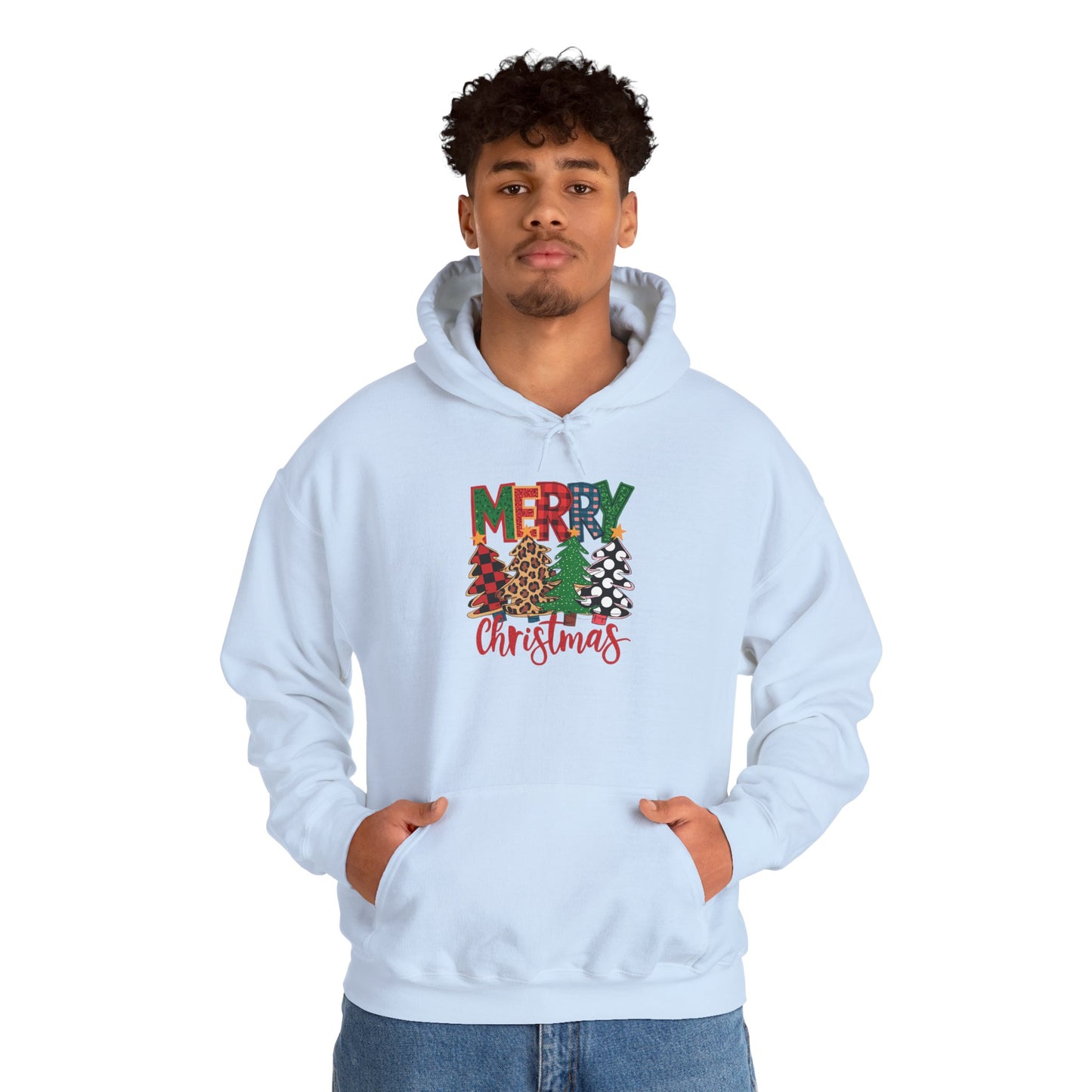 Embroidered Christmas Trees 'Merry Christmas' Hoodie - Holiday Plaid & Buffalo Check