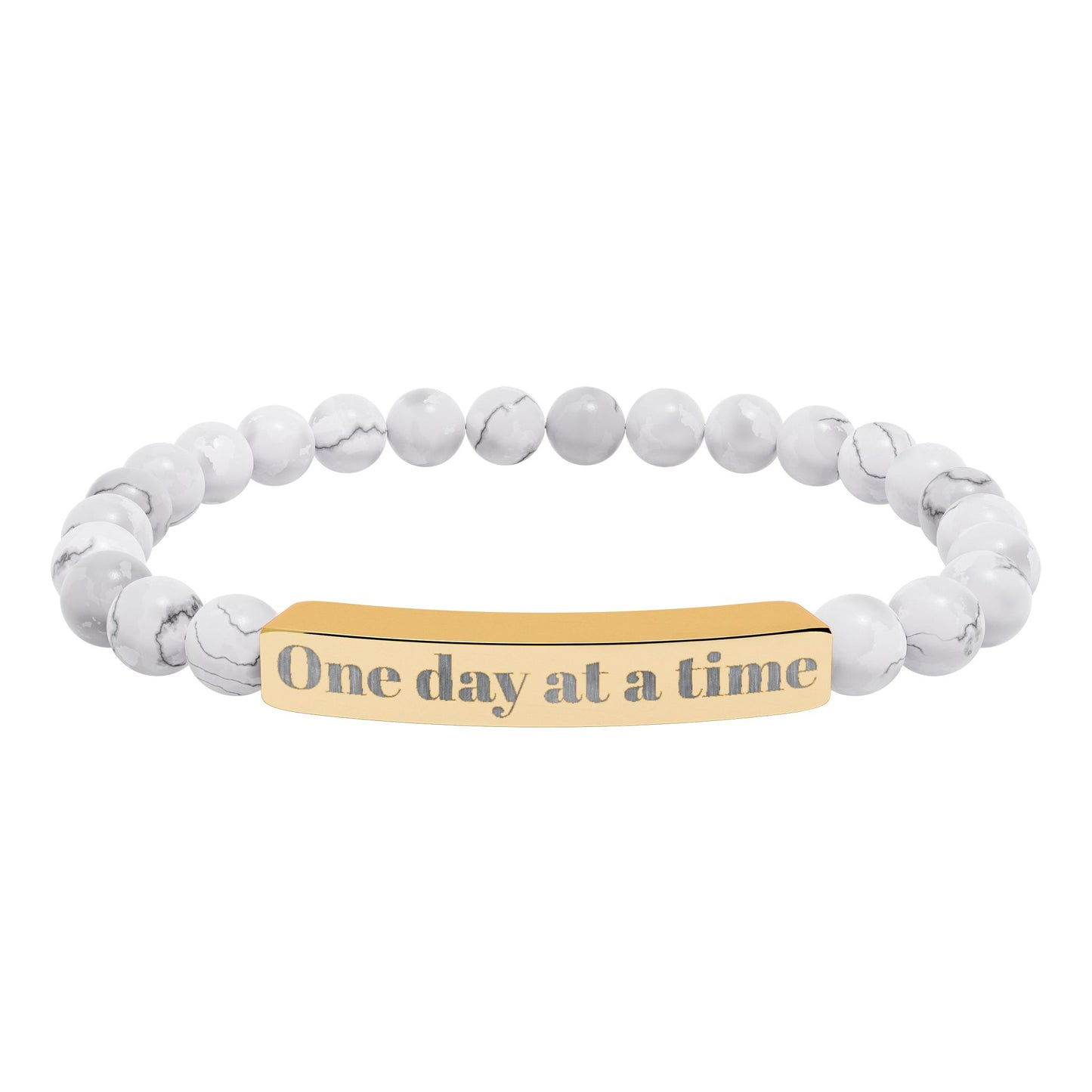 Engraved Natural Stone Stretch Bracelet — "One Day at a Time" Bar Jewelry
