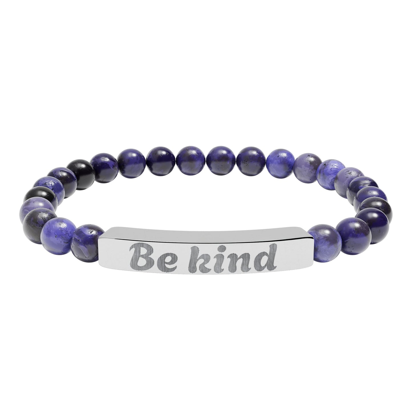 Be Kind Natural Stone Stretch Bracelet — Engraved Bar Inspirational Jewelry