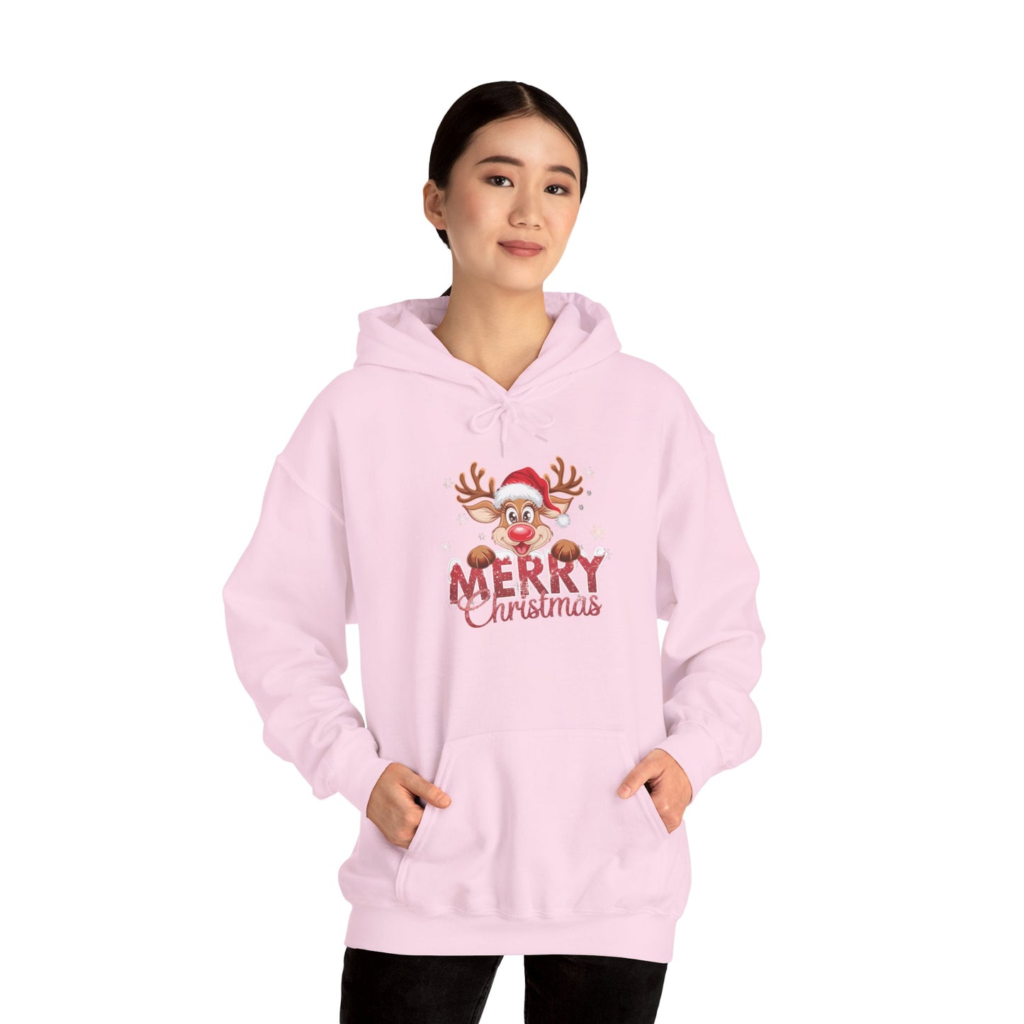 Embroidered Christmas Reindeer Hoodie – Merry Christmas Cute Holiday Sweatshirt