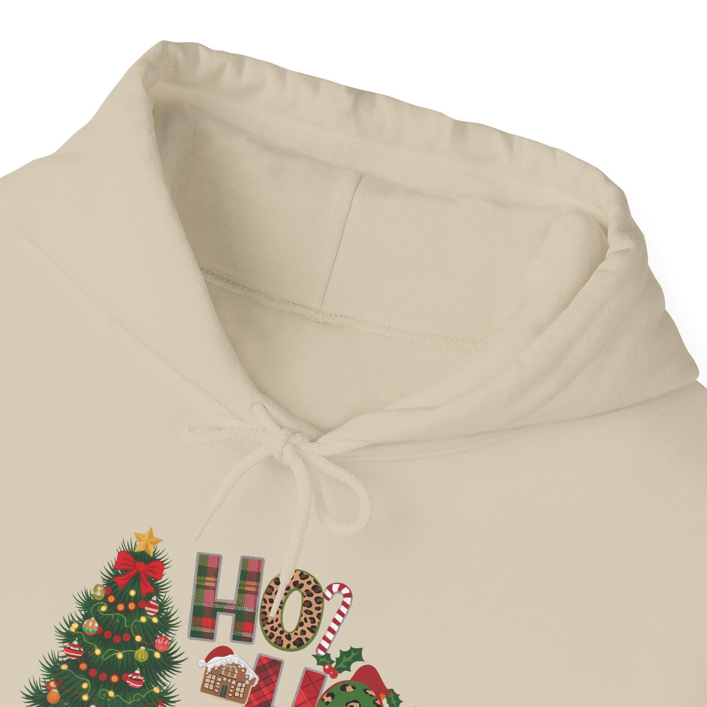 Embroidered Ho Ho Ho Christmas Hoodie – Festive Tree & Gifts Holiday Sweatshirt