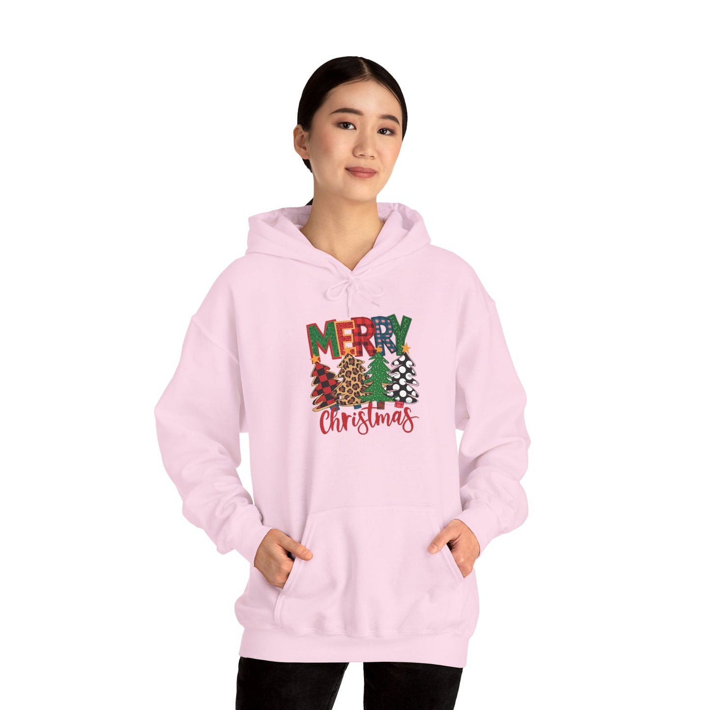 Embroidered Christmas Trees 'Merry Christmas' Hoodie - Holiday Plaid & Buffalo Check