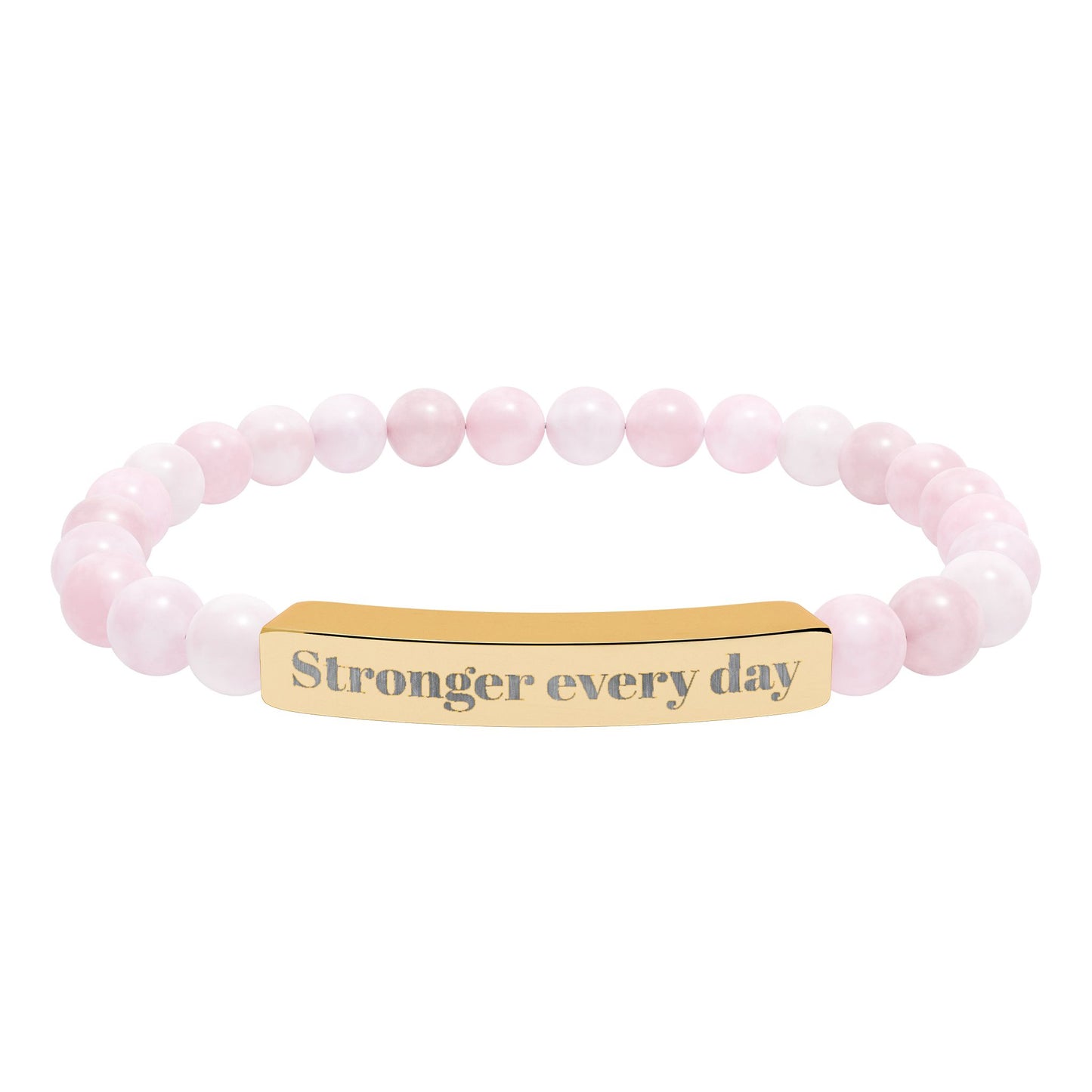 Engraved Natural Stone Stretch Bracelet — 'Stronger Every Day' Beaded Bar Bracelet