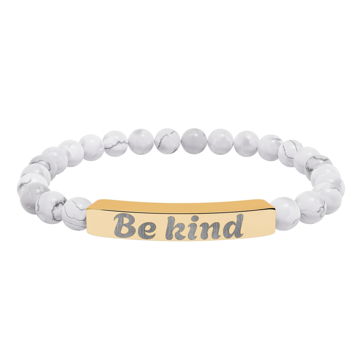 Be Kind Natural Stone Stretch Bracelet — Engraved Bar Inspirational Jewelry