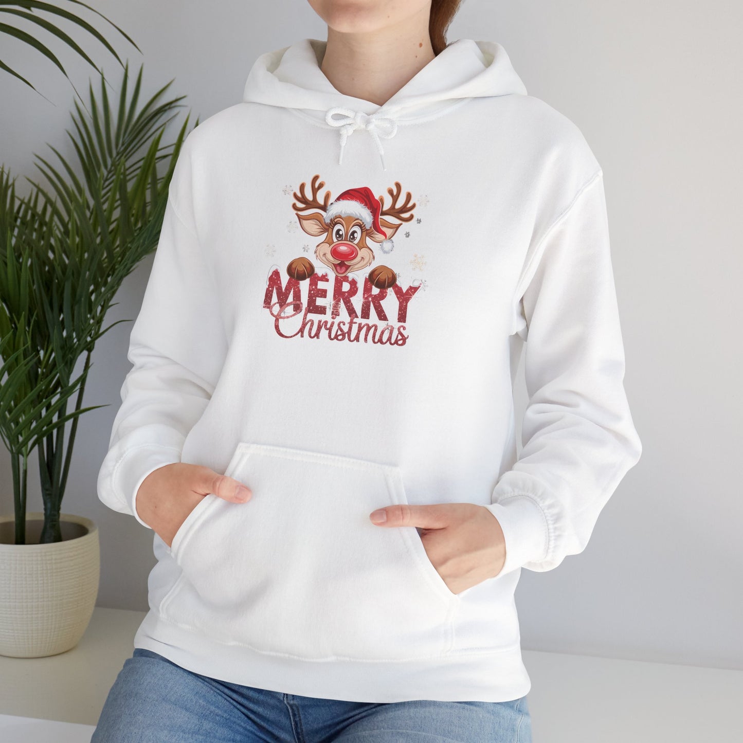 Embroidered Christmas Reindeer Hoodie – Merry Christmas Cute Holiday Sweatshirt