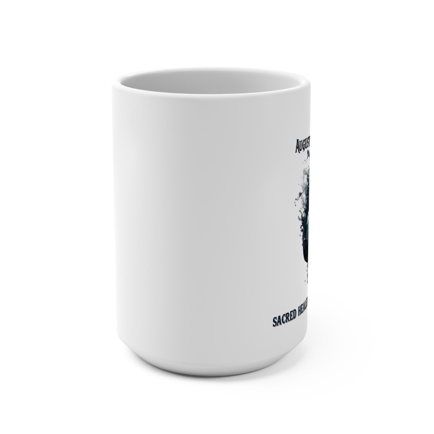 White mug with text on a white background