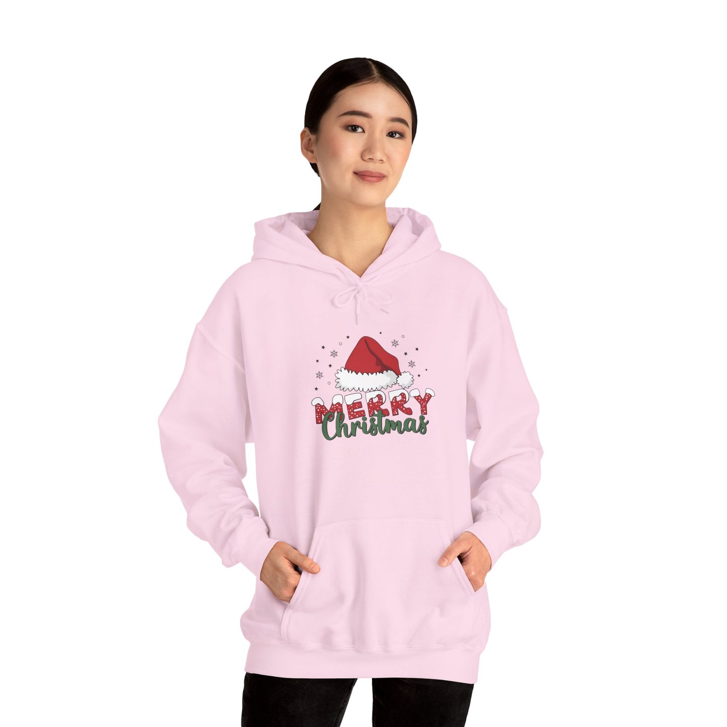 Embroidered Christmas Hoodie "Merry Christmas" Santa Hat Holiday Sweatshirt