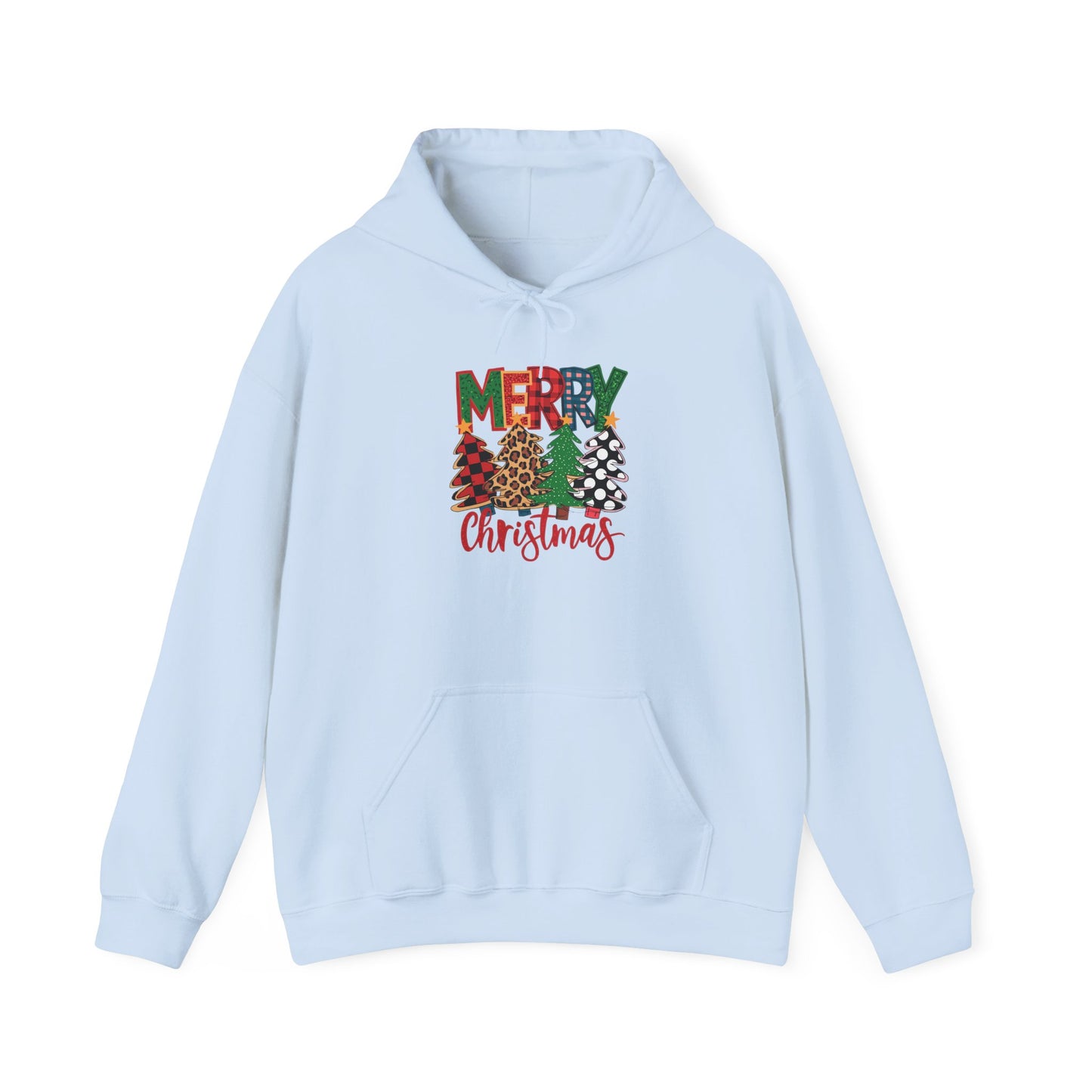 Embroidered Christmas Trees 'Merry Christmas' Hoodie - Holiday Plaid & Buffalo Check
