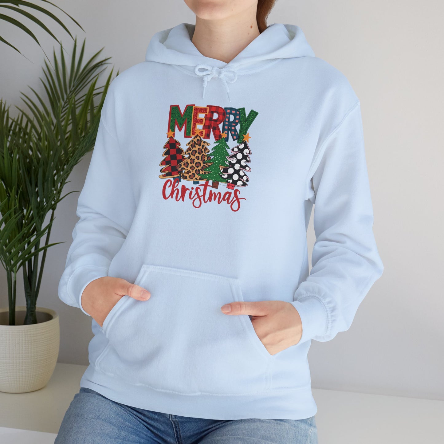 Embroidered Christmas Trees 'Merry Christmas' Hoodie - Holiday Plaid & Buffalo Check