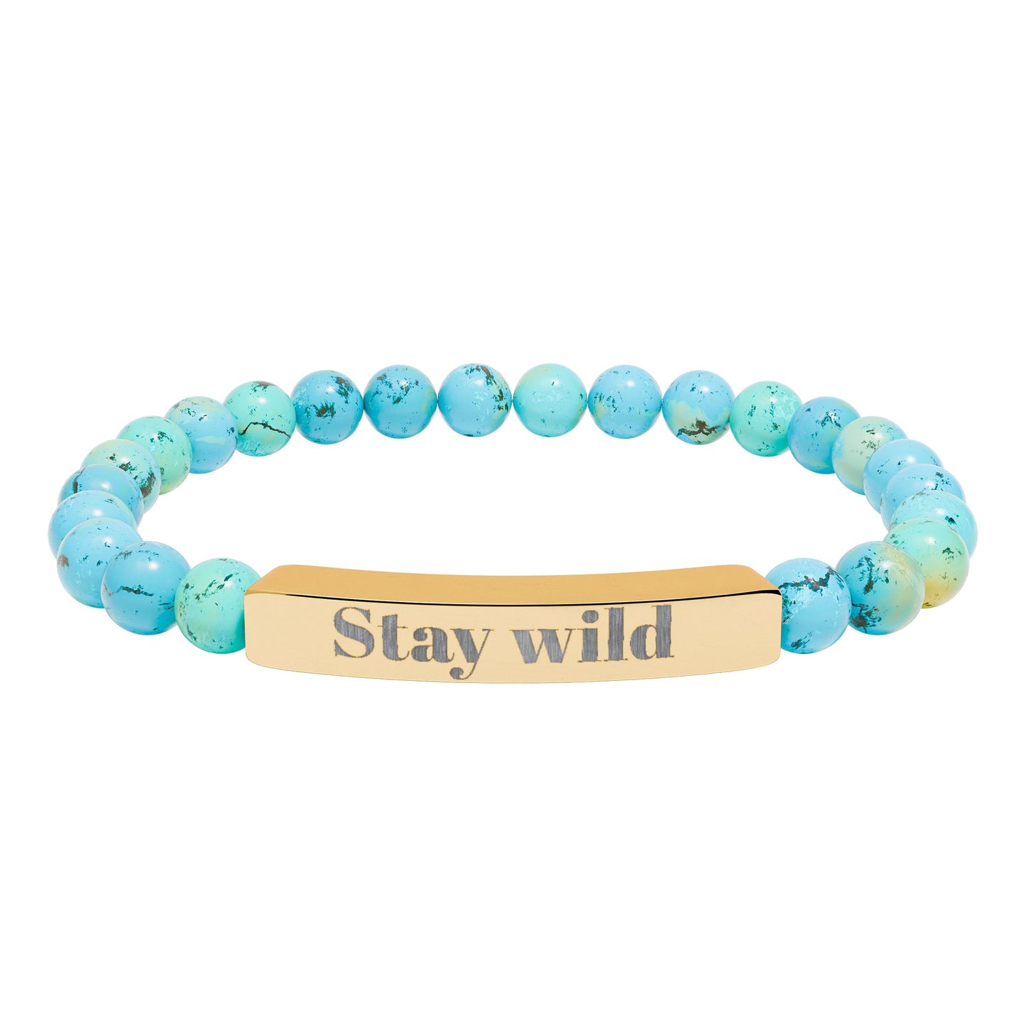 Engraved Natural Stone Bar Bracelet — "Stay Wild" Stretch Beaded Bracelet