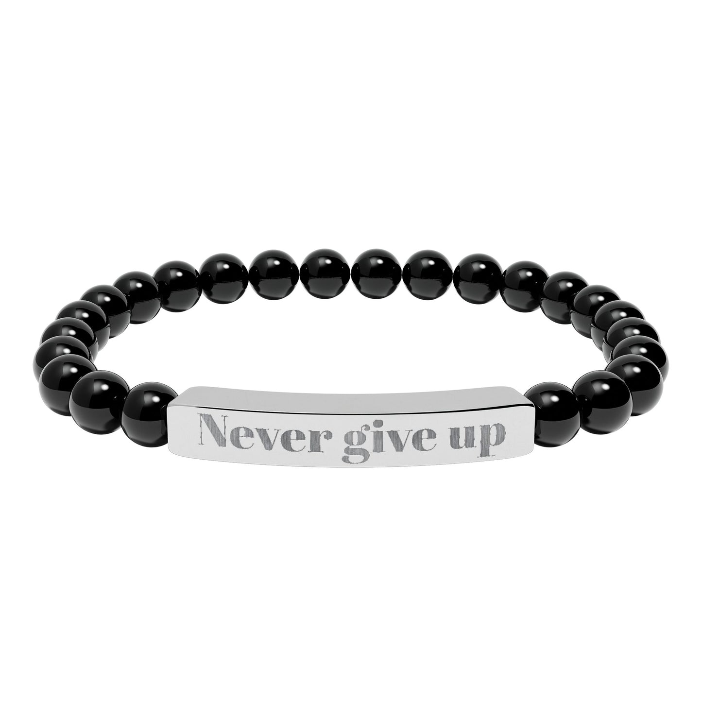 Engraved 'Never Give Up' Natural Stone Stretch Bracelet
