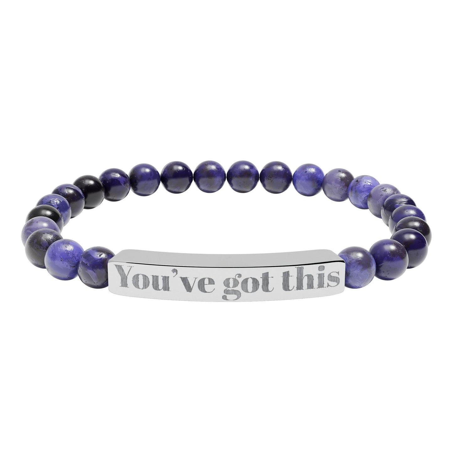 Engraved Natural Stone Stretch Bracelet — "You’ve Got This" Bar