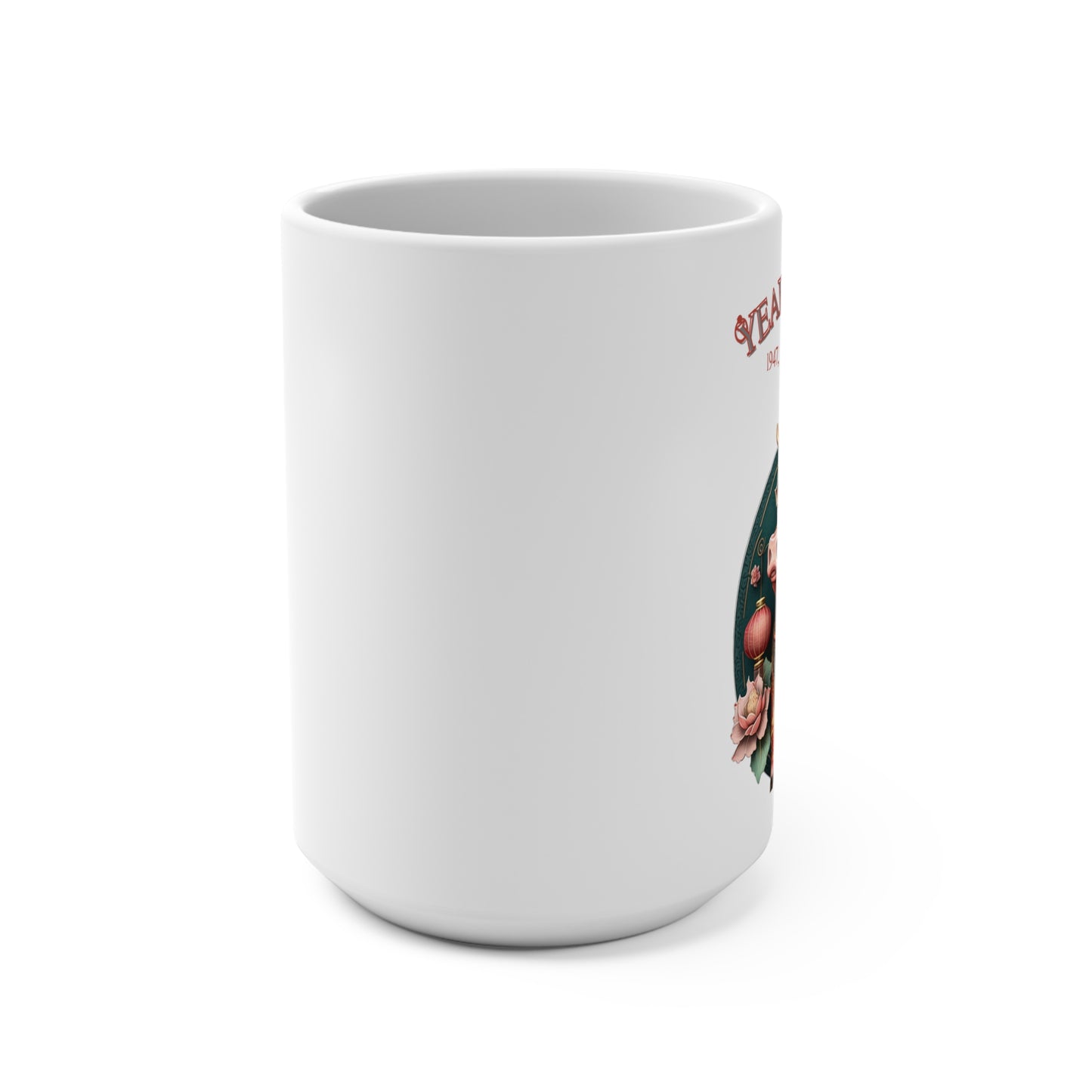 White mug with floral design on a white background