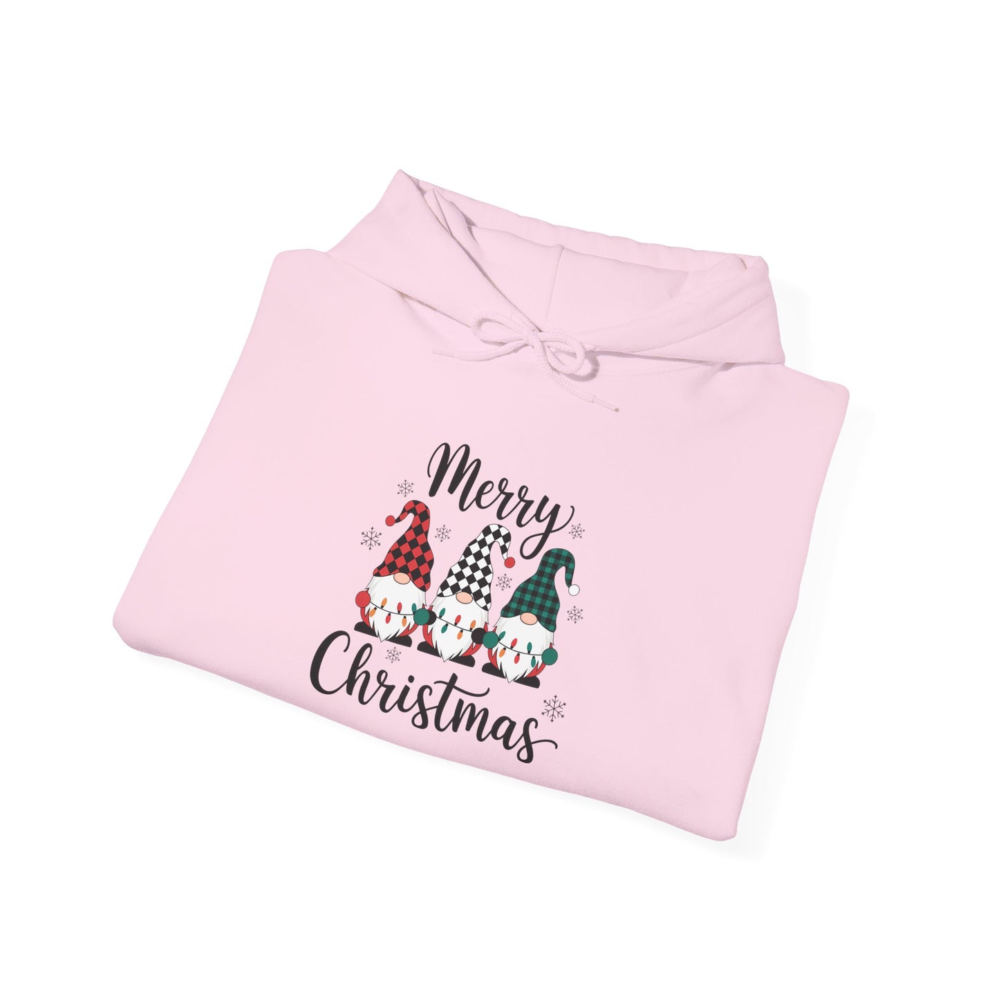 Embroidered Merry Christmas Gnomes Hoodie — Festive Plaid Holiday Pullover