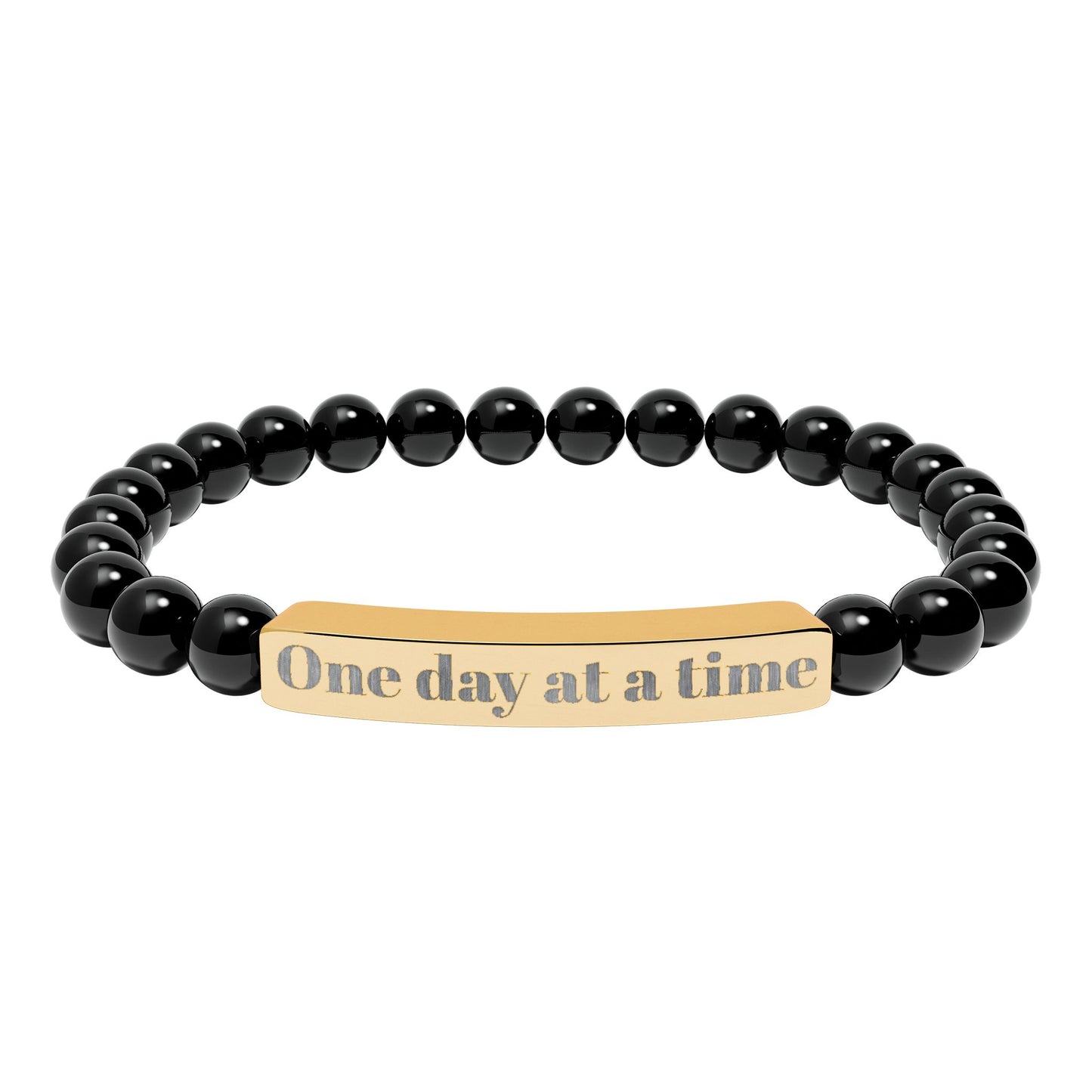 Engraved Natural Stone Stretch Bracelet — "One Day at a Time" Bar Jewelry