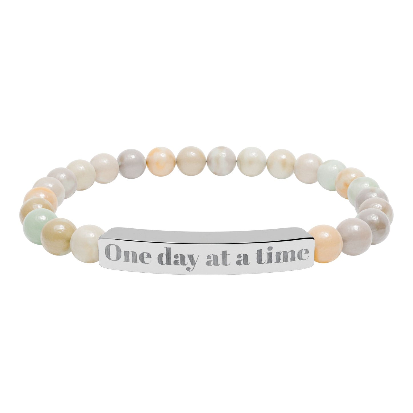Engraved Natural Stone Stretch Bracelet — "One Day at a Time" Bar Jewelry