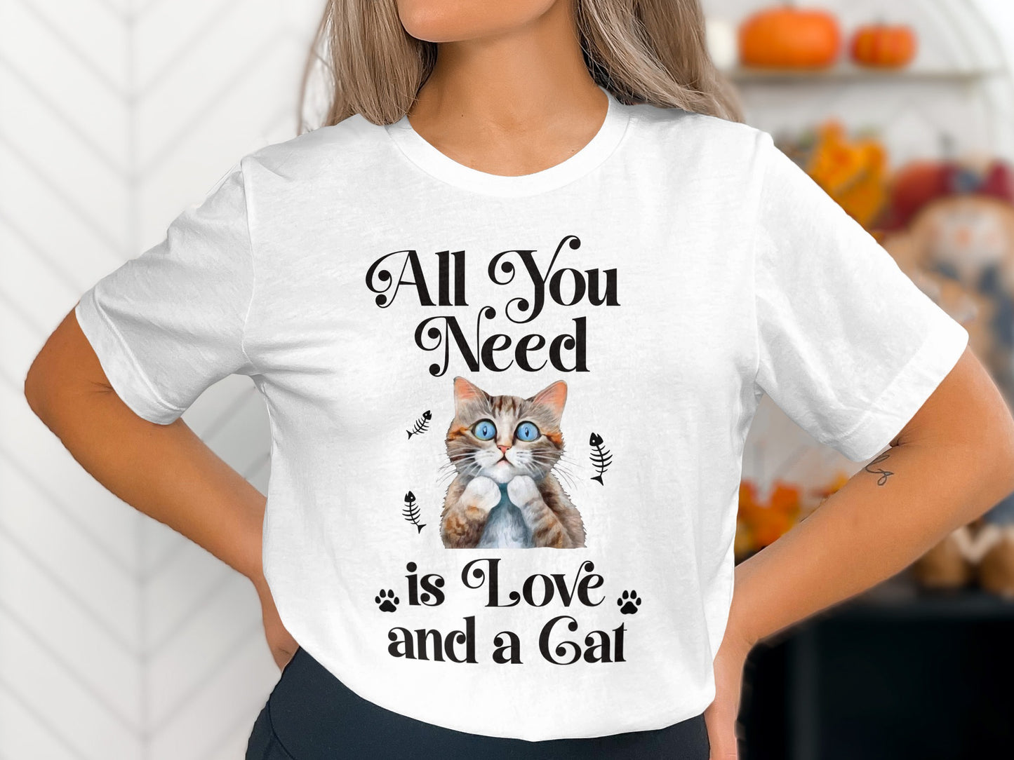 All You Need is Love and a Cat Graphic T-Shirt