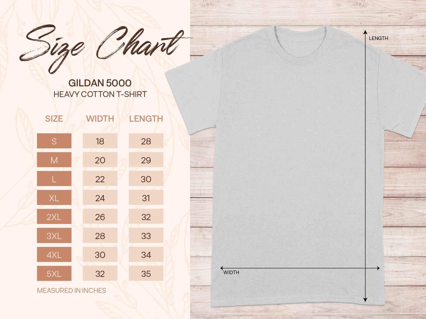 Gildan 5000 T-Shirt Size Chart Dimensions product type