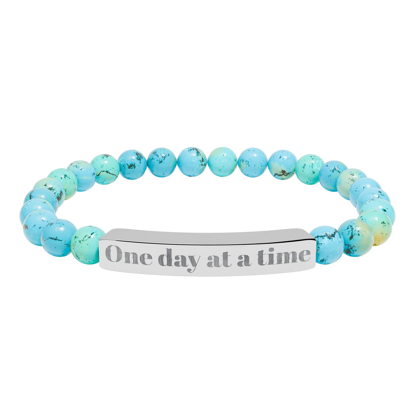 Engraved Natural Stone Stretch Bracelet — "One Day at a Time" Bar Jewelry