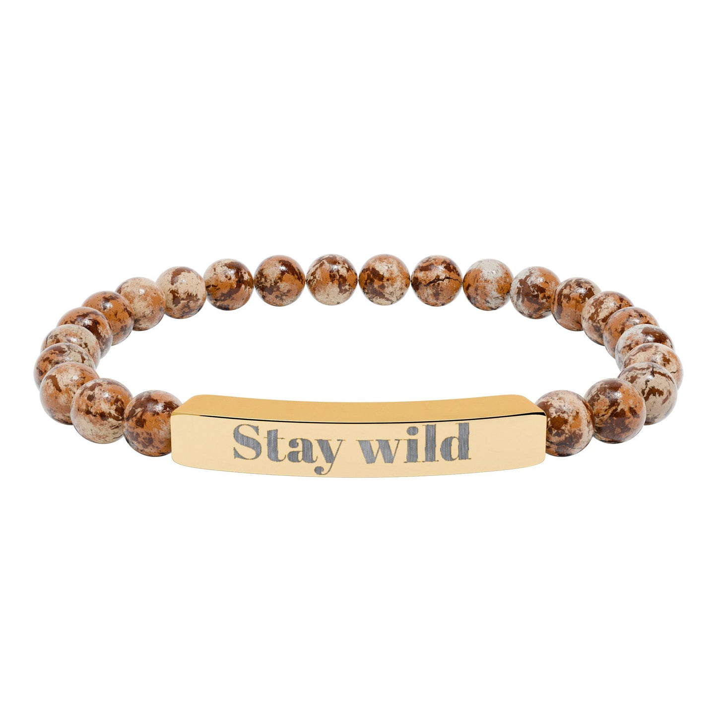 Engraved Natural Stone Bar Bracelet — "Stay Wild" Stretch Beaded Bracelet