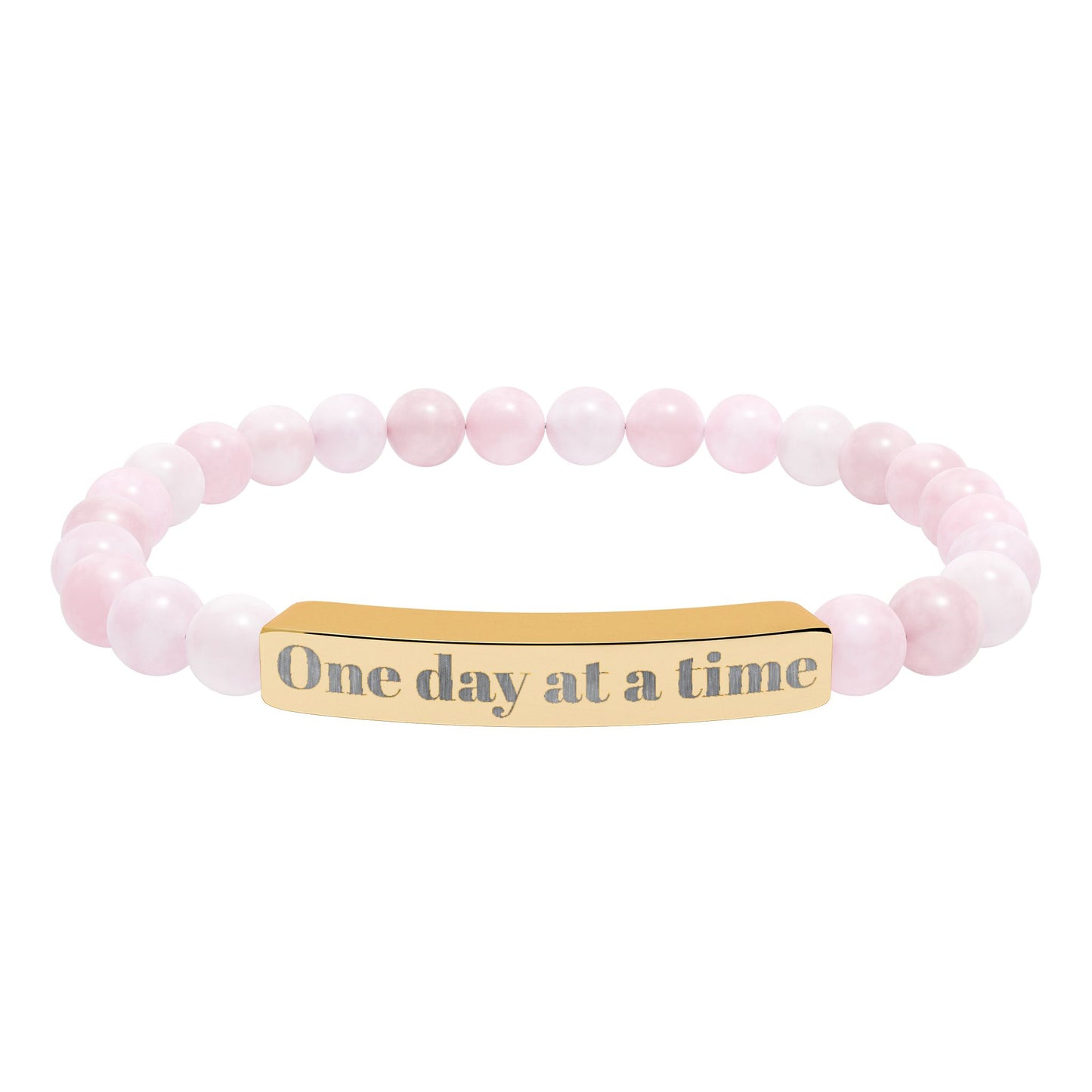Engraved Natural Stone Stretch Bracelet — "One Day at a Time" Bar Jewelry