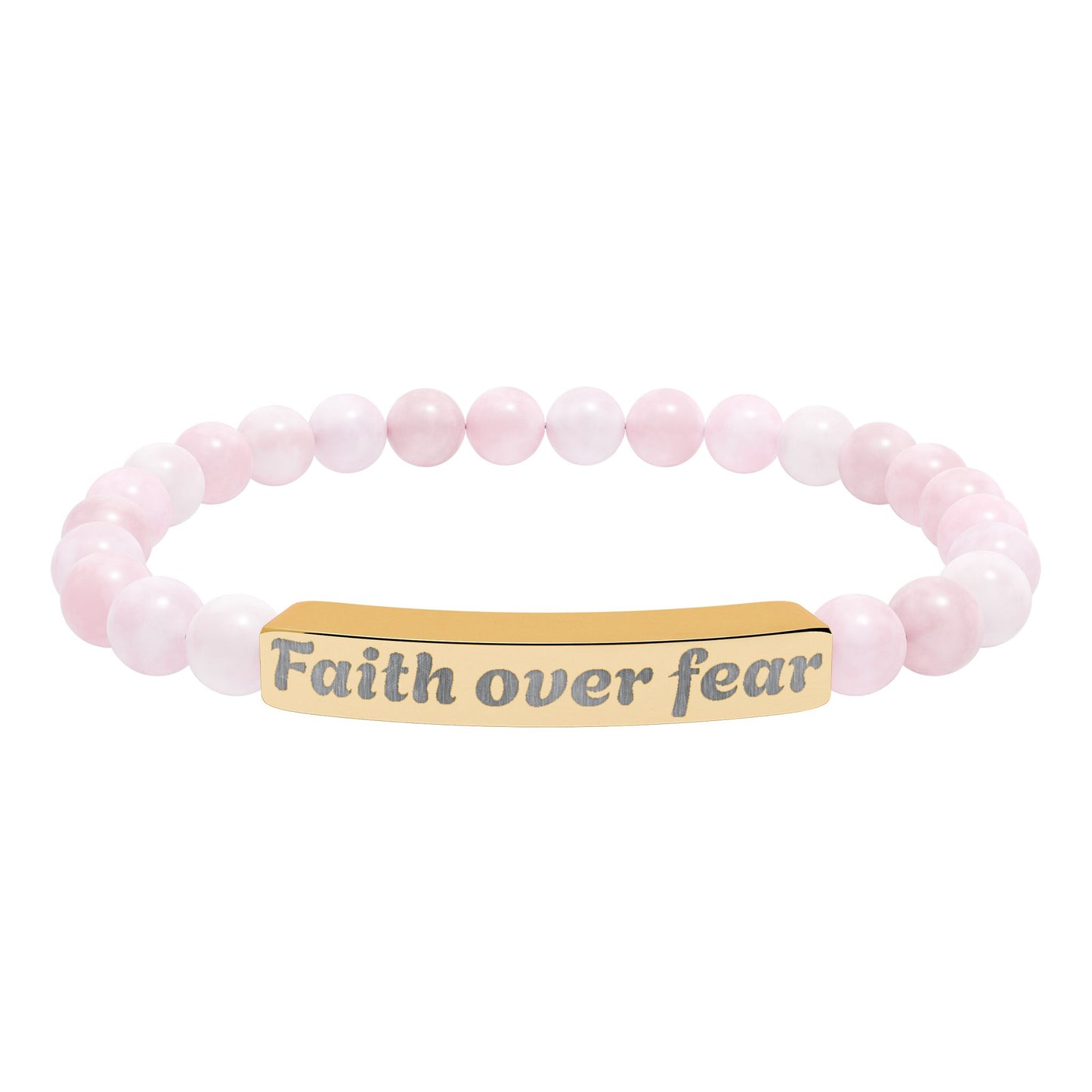 Faith Over Fear Natural Stone Stretch Bracelet — Engraved Beaded Bar Bracelet