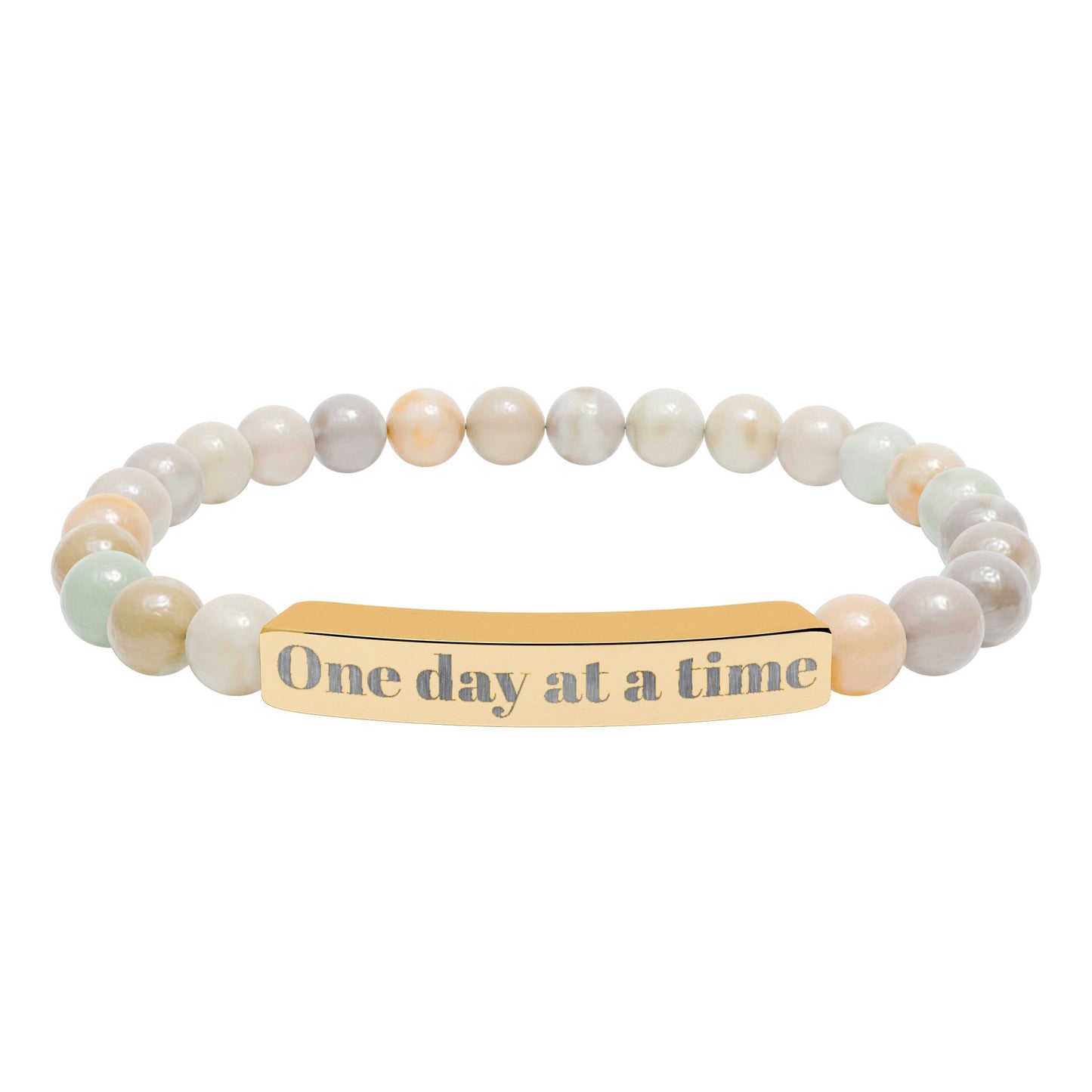 Engraved Natural Stone Stretch Bracelet — "One Day at a Time" Bar Jewelry
