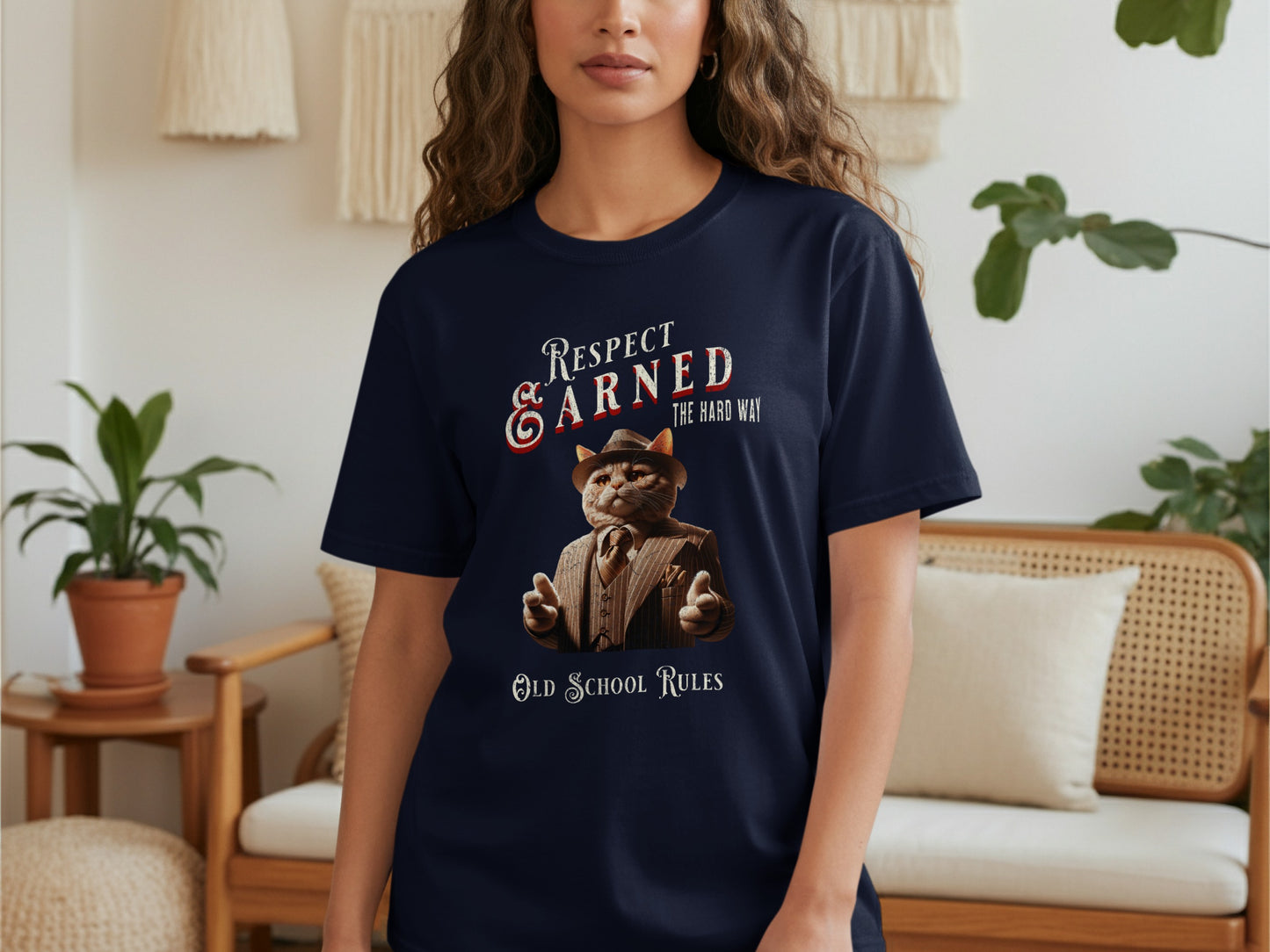 Respect & Earned Old School Rules Cat Character T-shirt product type
Respect Earned
Hard Way Quote
Old School Rules
Gangster Cat
Cat in Suit
Fedora Cat
Cool Feline
Thumbs Up Cat
Graphic T-shirt
Animal Tee
Navy Blue Shirt
Unique Design
Retro Style
Vintage Cat
Funny Cat Shirt
Pet Lover Gift
Statement Tee
Unisex Top
Classic Style
Novelty T-shirt