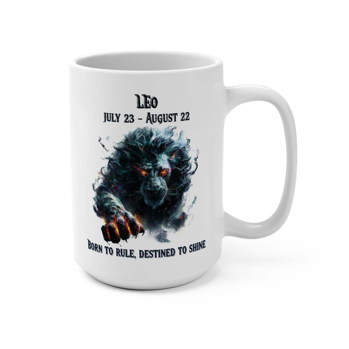 Mug with Leo zodiac design and text on a white background