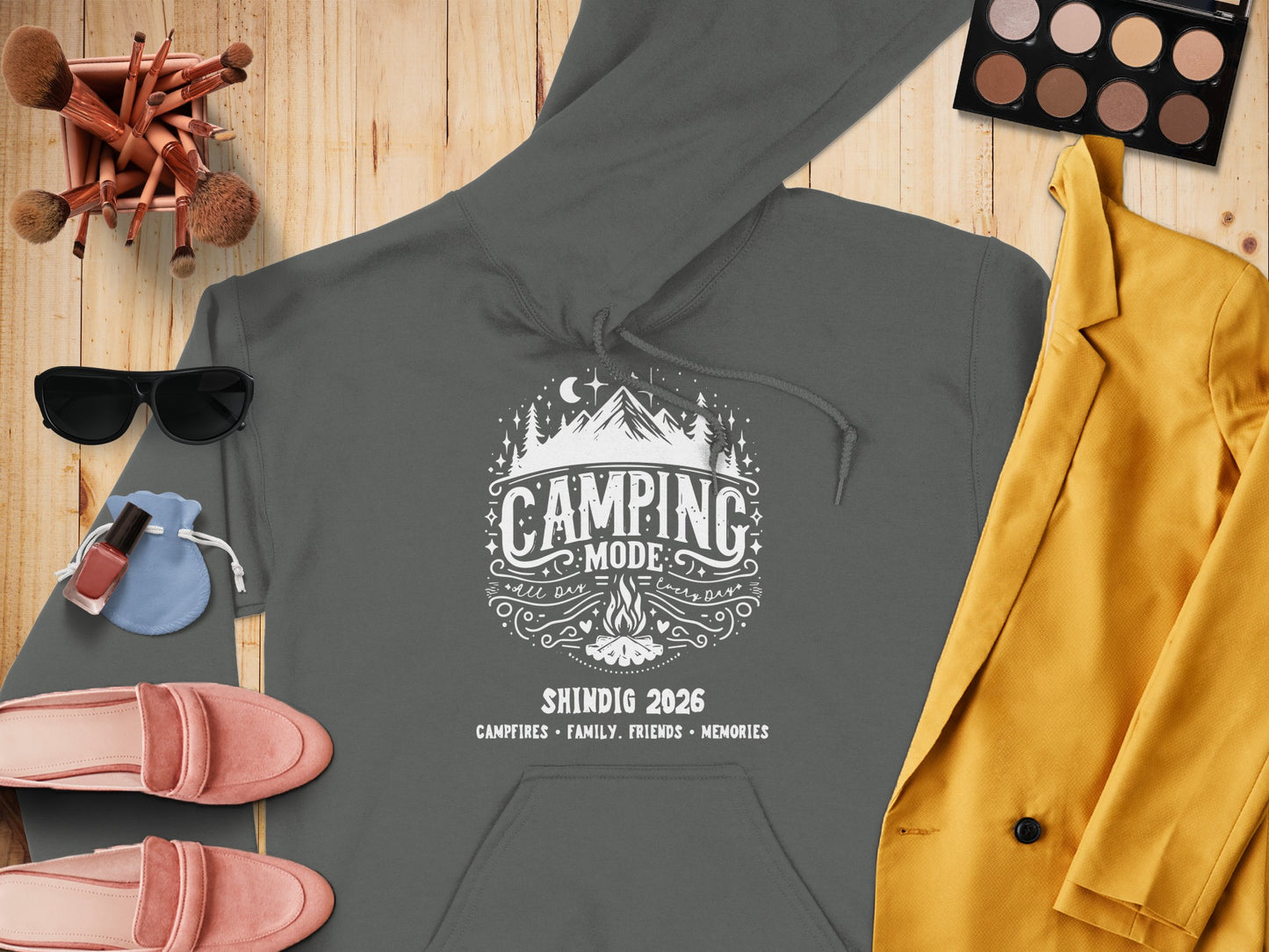 Camping Mode Shindig 2026 Hoodie Campfires Friends Memories Top
