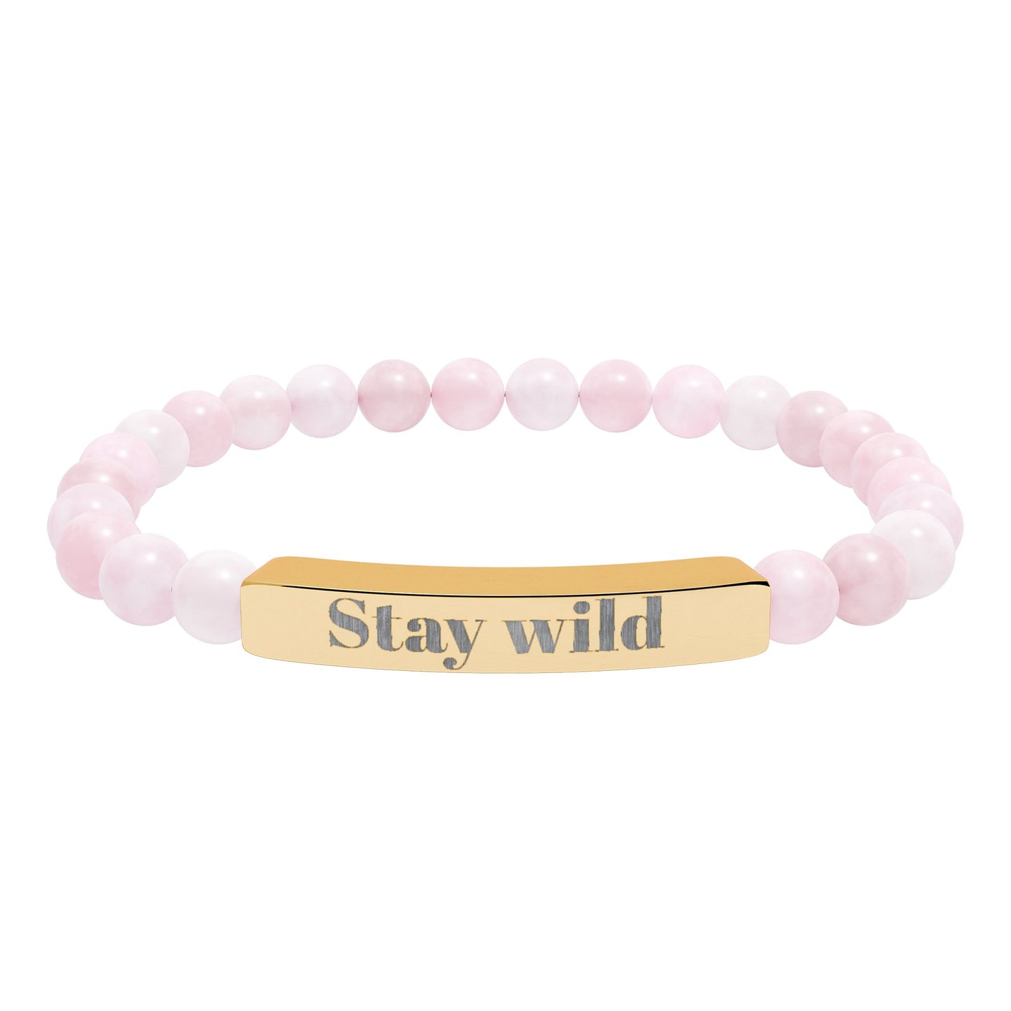 Engraved Natural Stone Bar Bracelet — "Stay Wild" Stretch Beaded Bracelet