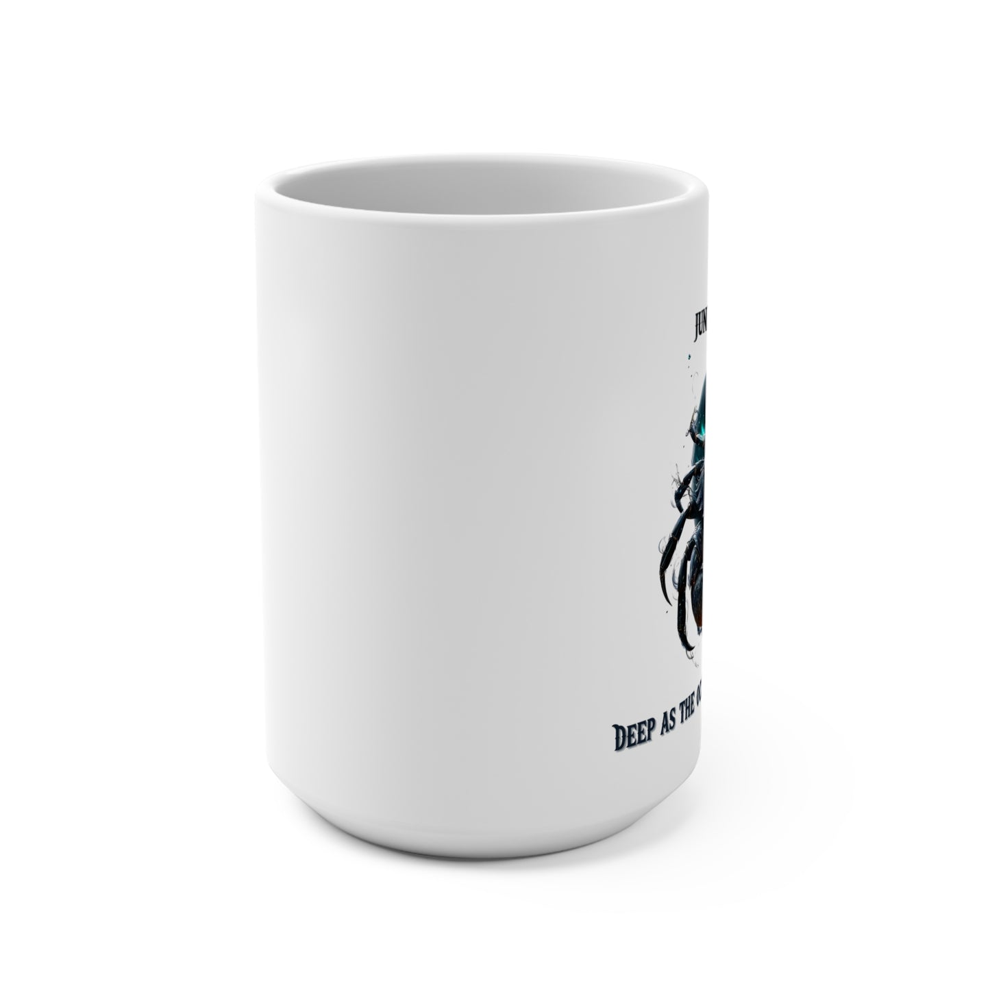White mug with a graphic design on a white background