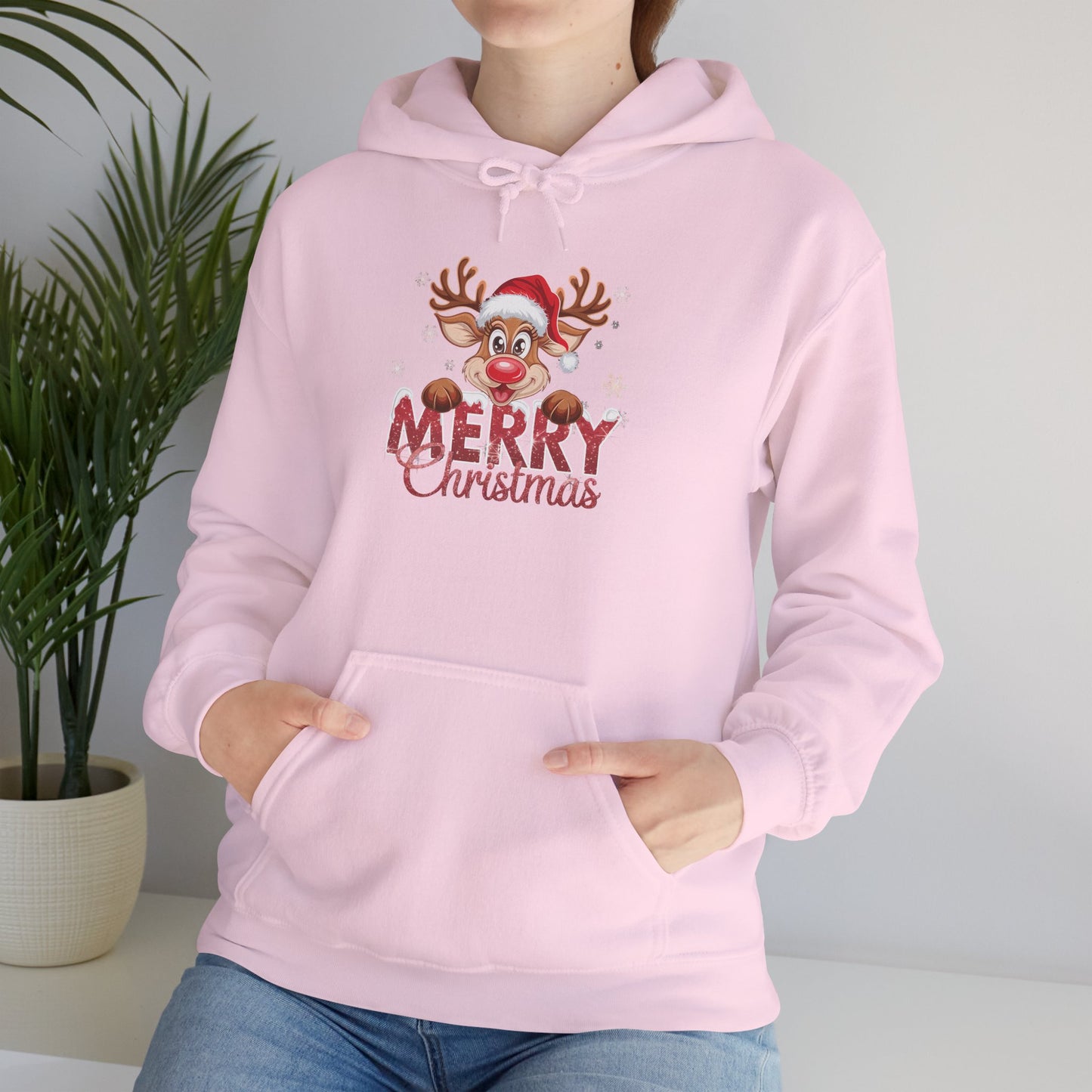 Embroidered Christmas Reindeer Hoodie – Merry Christmas Cute Holiday Sweatshirt