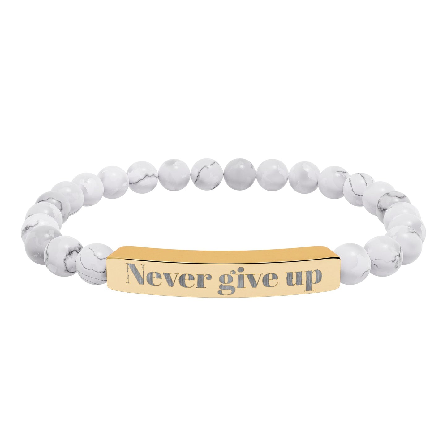 Engraved 'Never Give Up' Natural Stone Stretch Bracelet