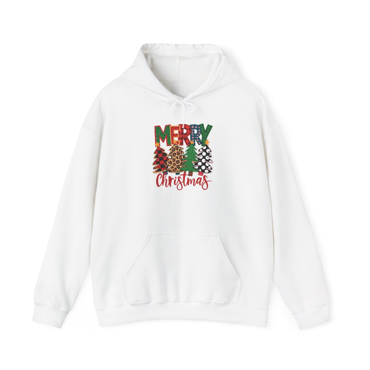 Embroidered Christmas Trees 'Merry Christmas' Hoodie - Holiday Plaid & Buffalo Check