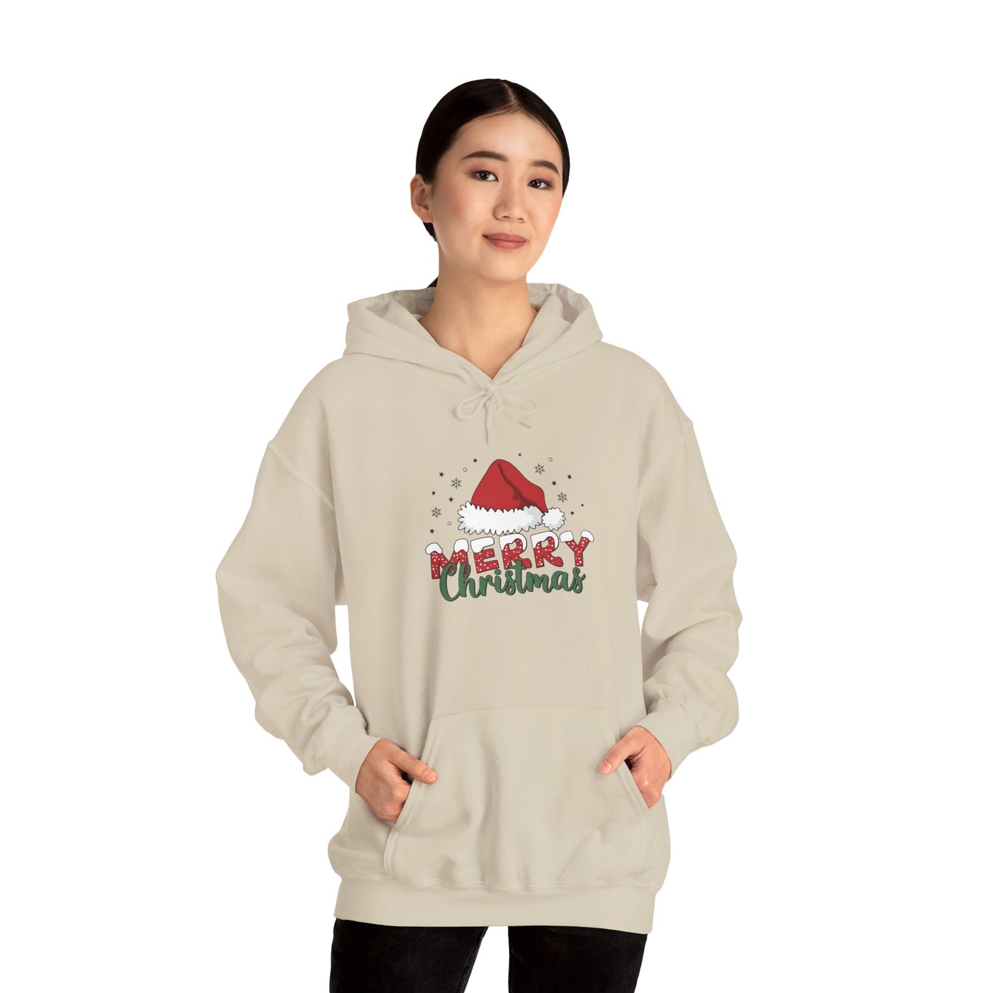 Embroidered Christmas Hoodie "Merry Christmas" Santa Hat Holiday Sweatshirt
