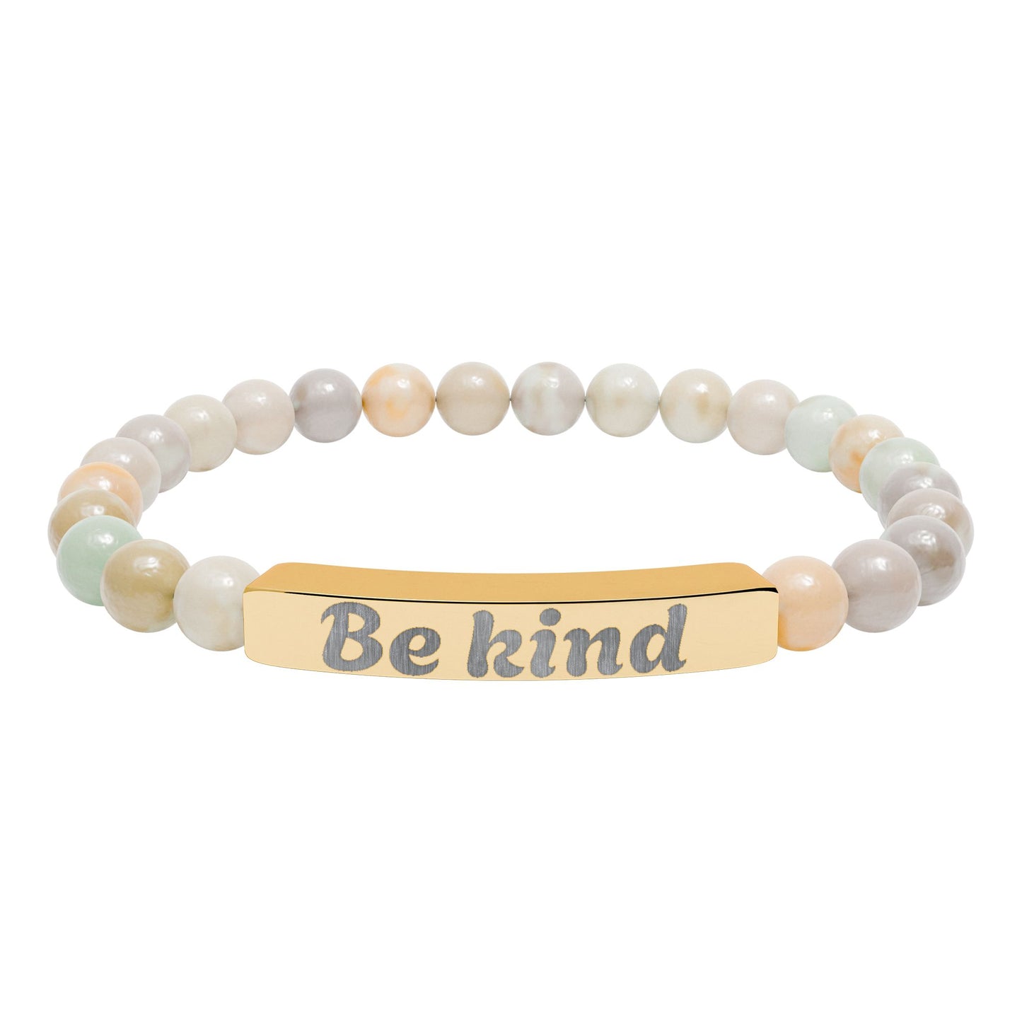 Be Kind Natural Stone Stretch Bracelet — Engraved Bar Inspirational Jewelry