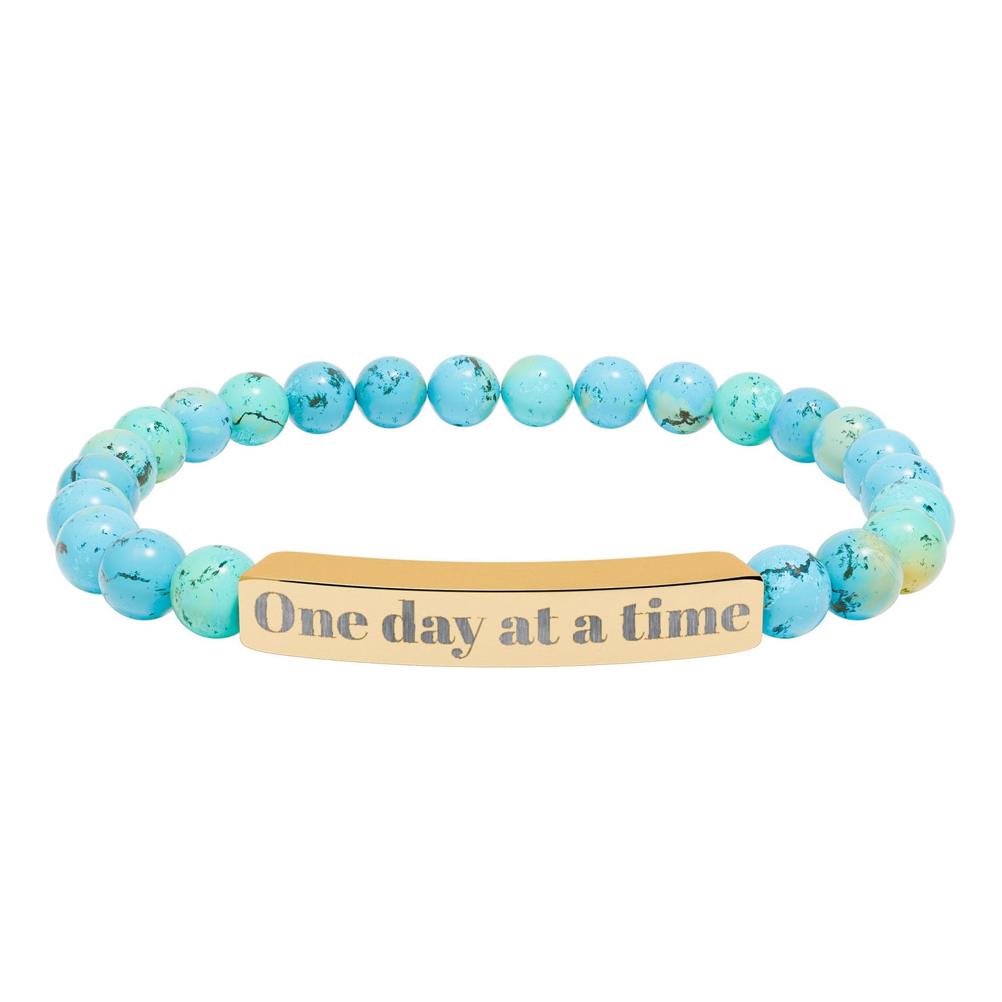 Engraved Natural Stone Stretch Bracelet — "One Day at a Time" Bar Jewelry