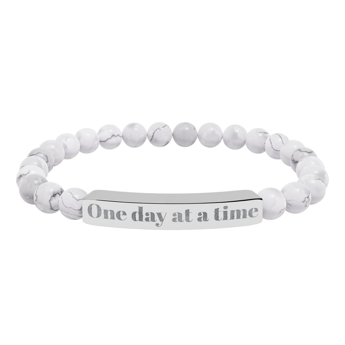 Engraved Natural Stone Stretch Bracelet — "One Day at a Time" Bar Jewelry