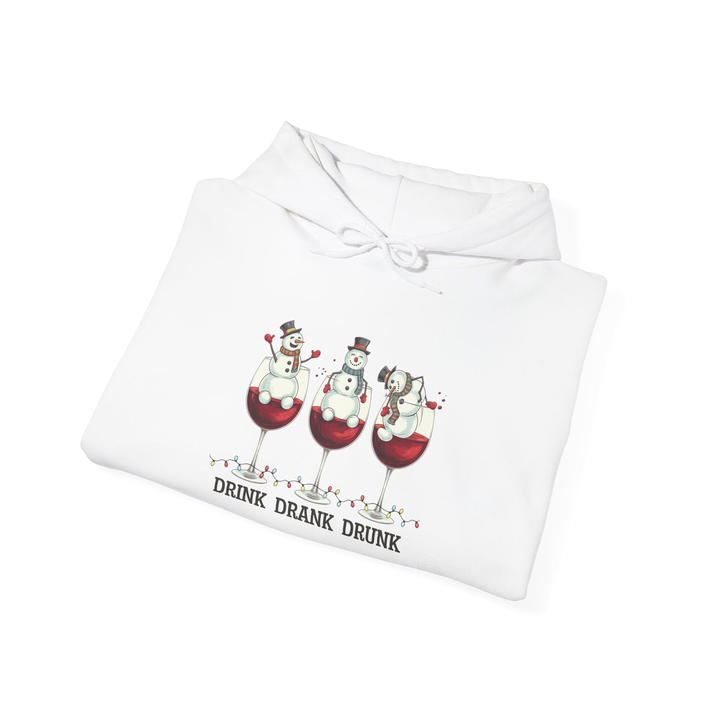 Embroidered Drink, Drank, Drunk Hoodie — Funny Christmas Snowmen Wine Sweatshirt