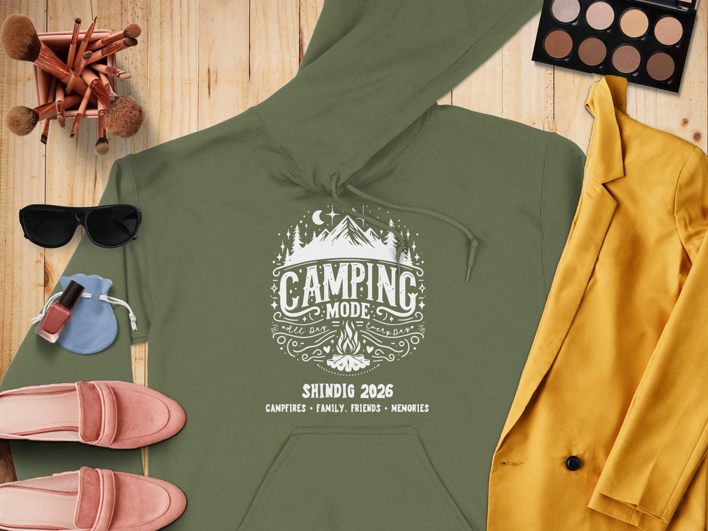 Camping Mode Shindig 2026 Hoodie with Graphic Design