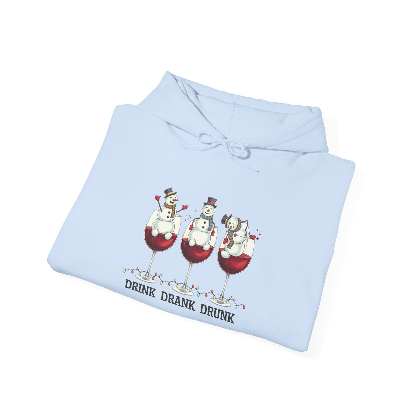 Embroidered Drink, Drank, Drunk Hoodie — Funny Christmas Snowmen Wine Sweatshirt