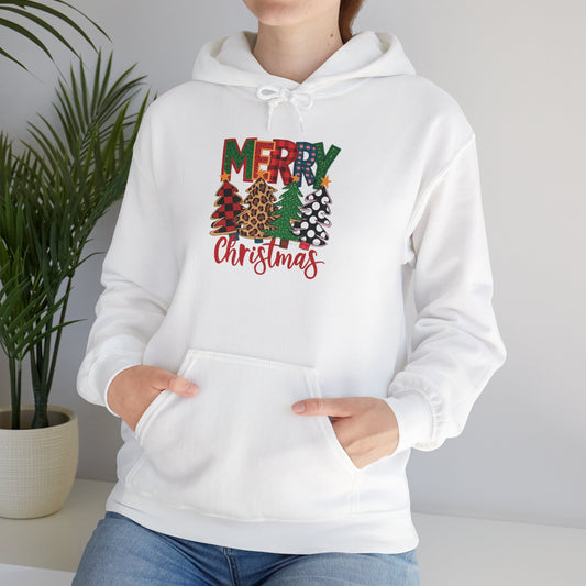 Embroidered Christmas Trees 'Merry Christmas' Hoodie - Holiday Plaid & Buffalo Check