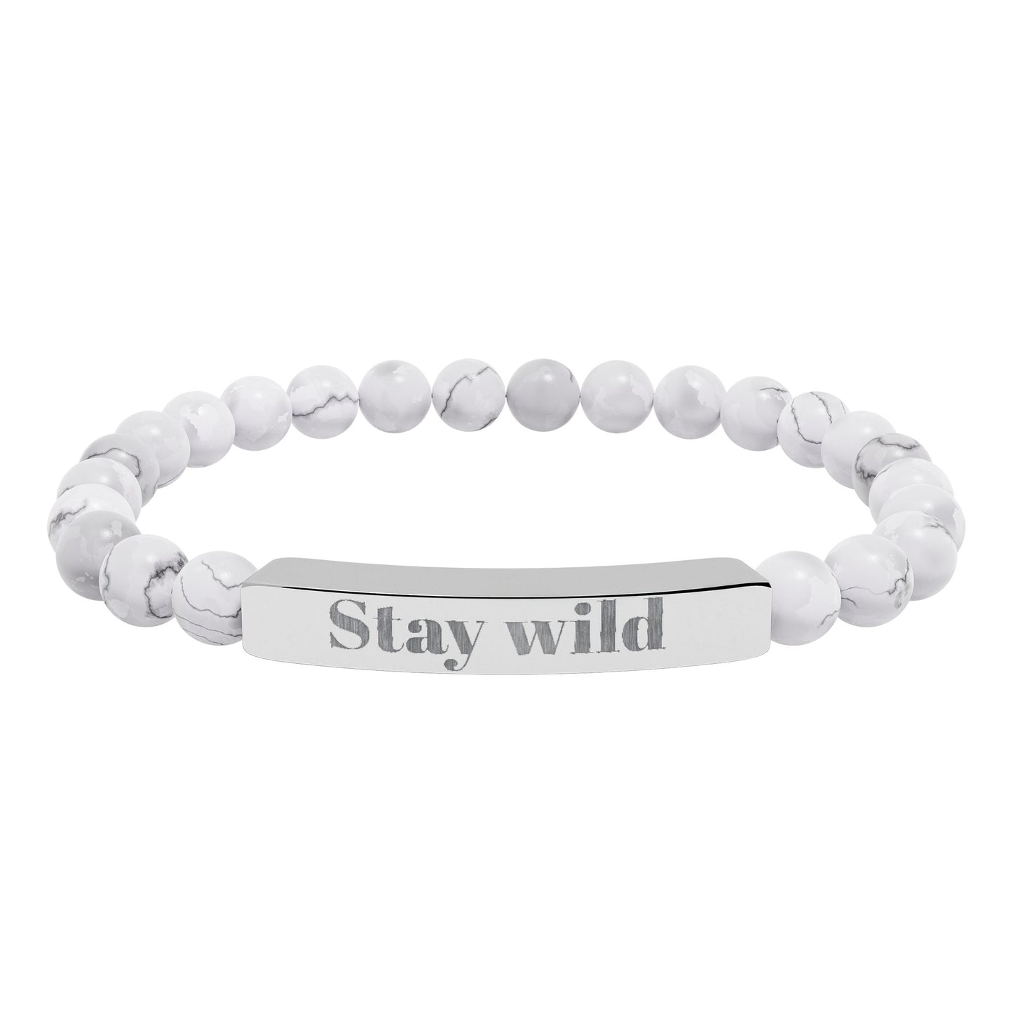 Engraved Natural Stone Bar Bracelet — "Stay Wild" Stretch Beaded Bracelet